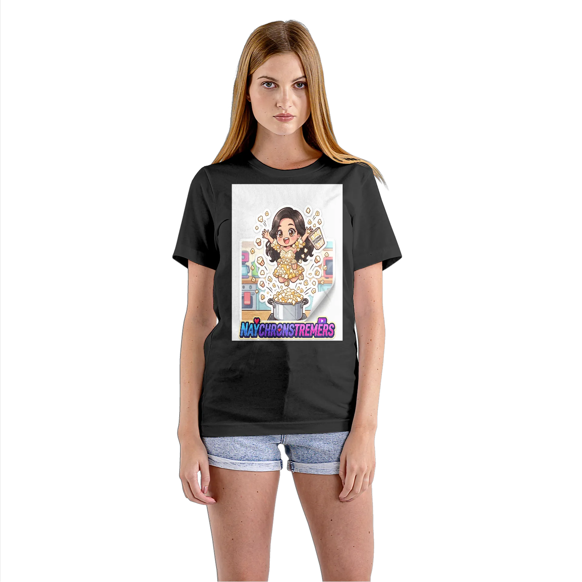 Camiseta Babylook Streamer com Pipoca Cartoon 100% Algodão - Imagem 3