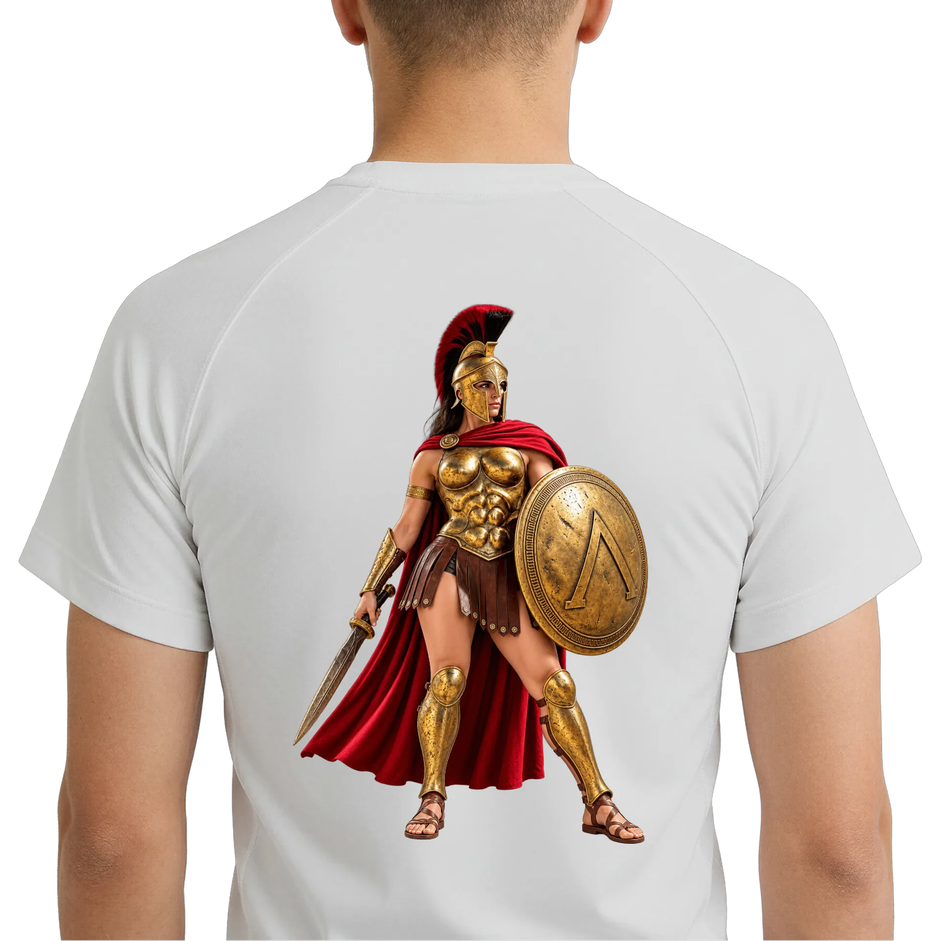 Camiseta Dry Fit Guerreira com Armadura Dourada Realista - Imagem 6