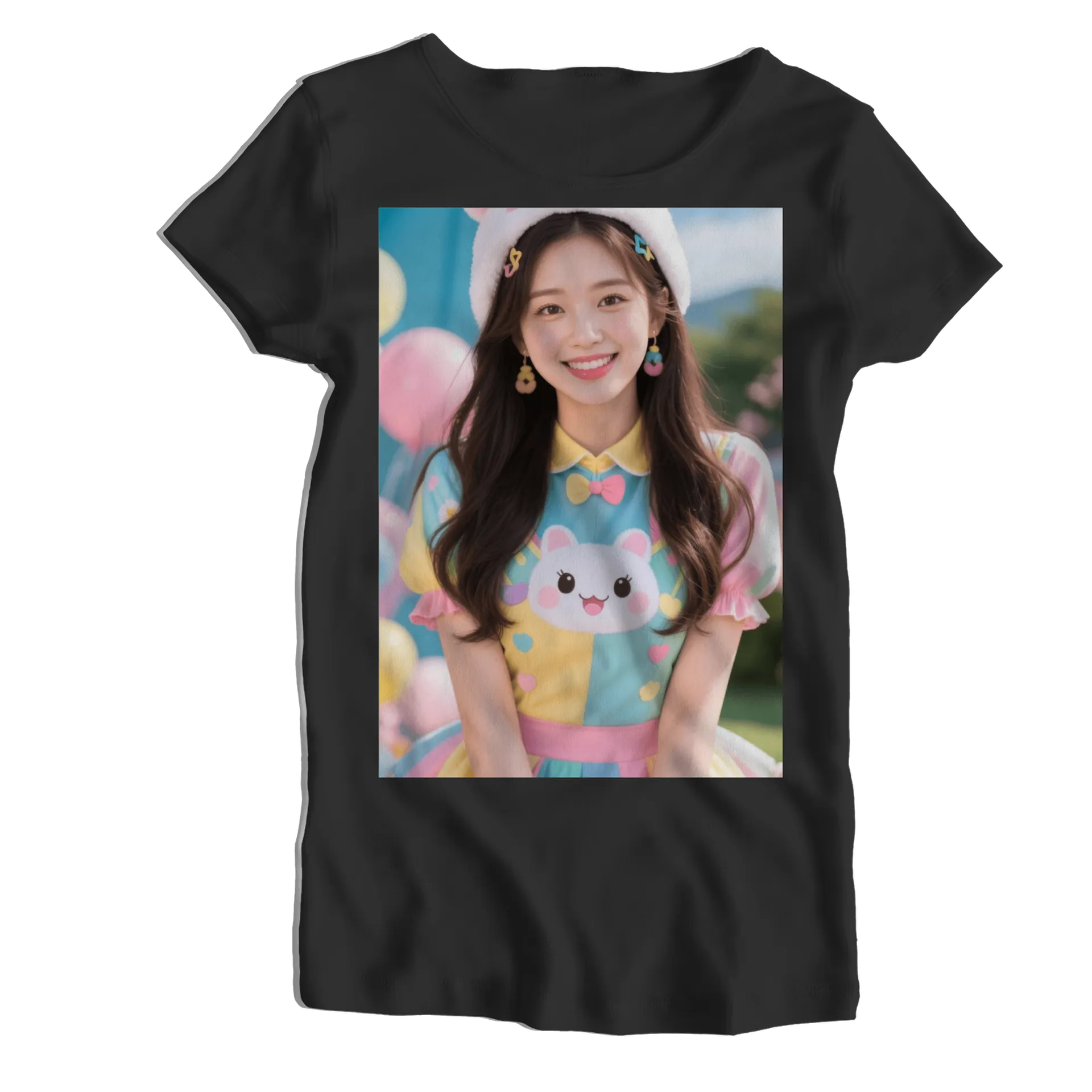 Camiseta Babylook Garota com Touca de Urso 100% Algodão - Imagem 1