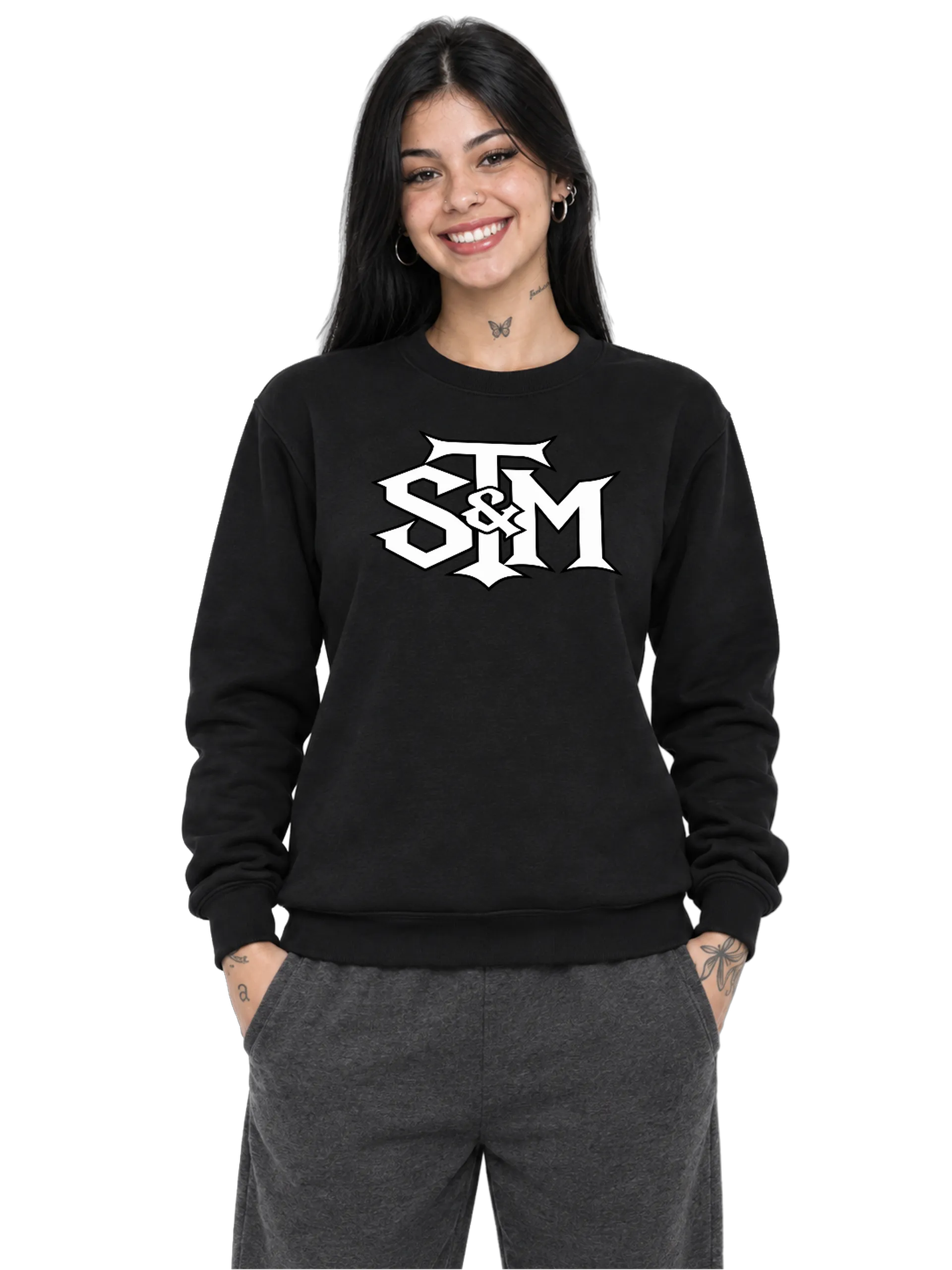 Suéter Moletom Logotipo Tipográfico STM Preto e Branco - Imagem 1