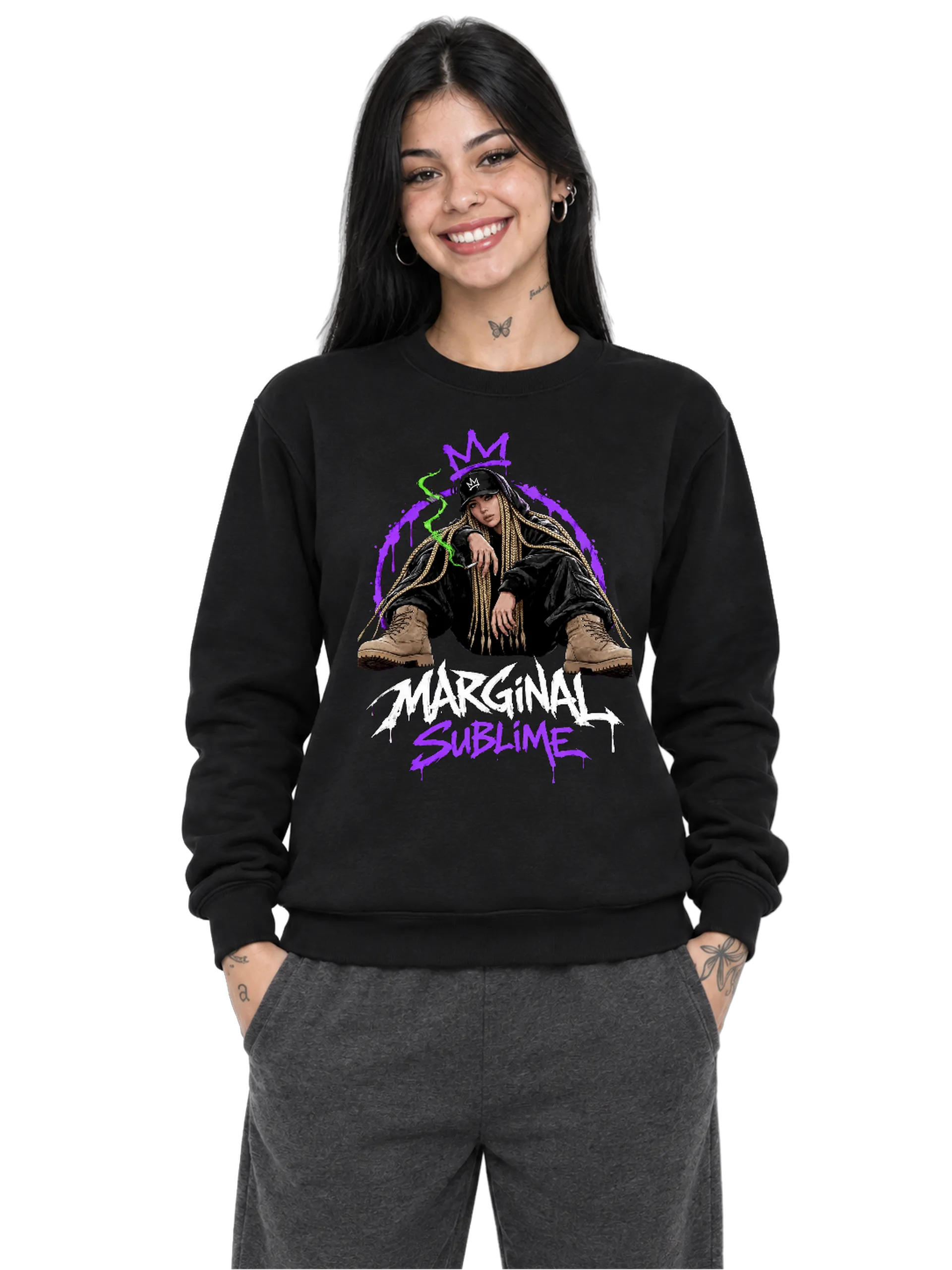 Suéter Moletom FEM Arte Manga com Logo Roxo e Verde neon - Imagem 1