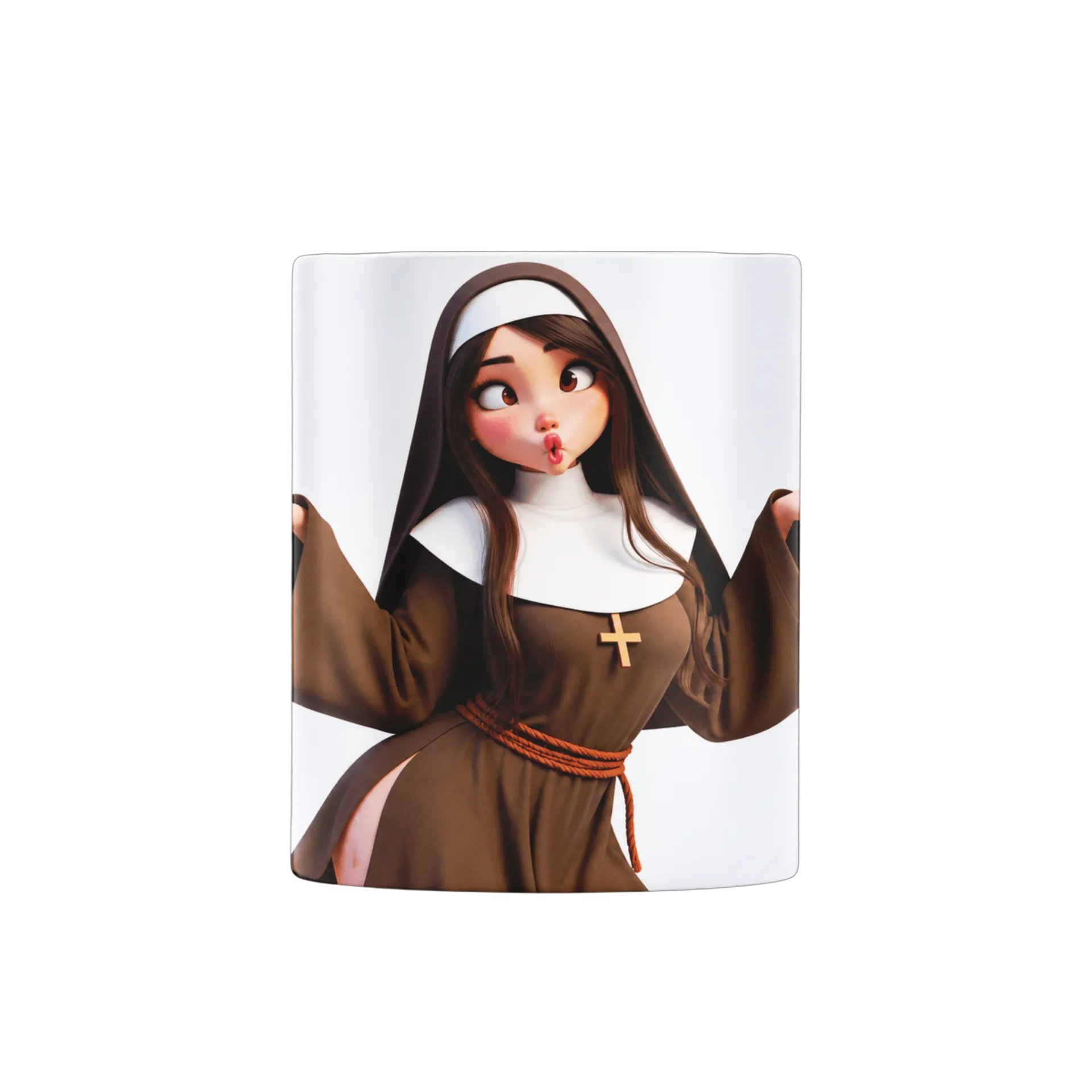 Caneca Freira Cartoon 3D em Hábito Marrom 325ml - Imagem 2