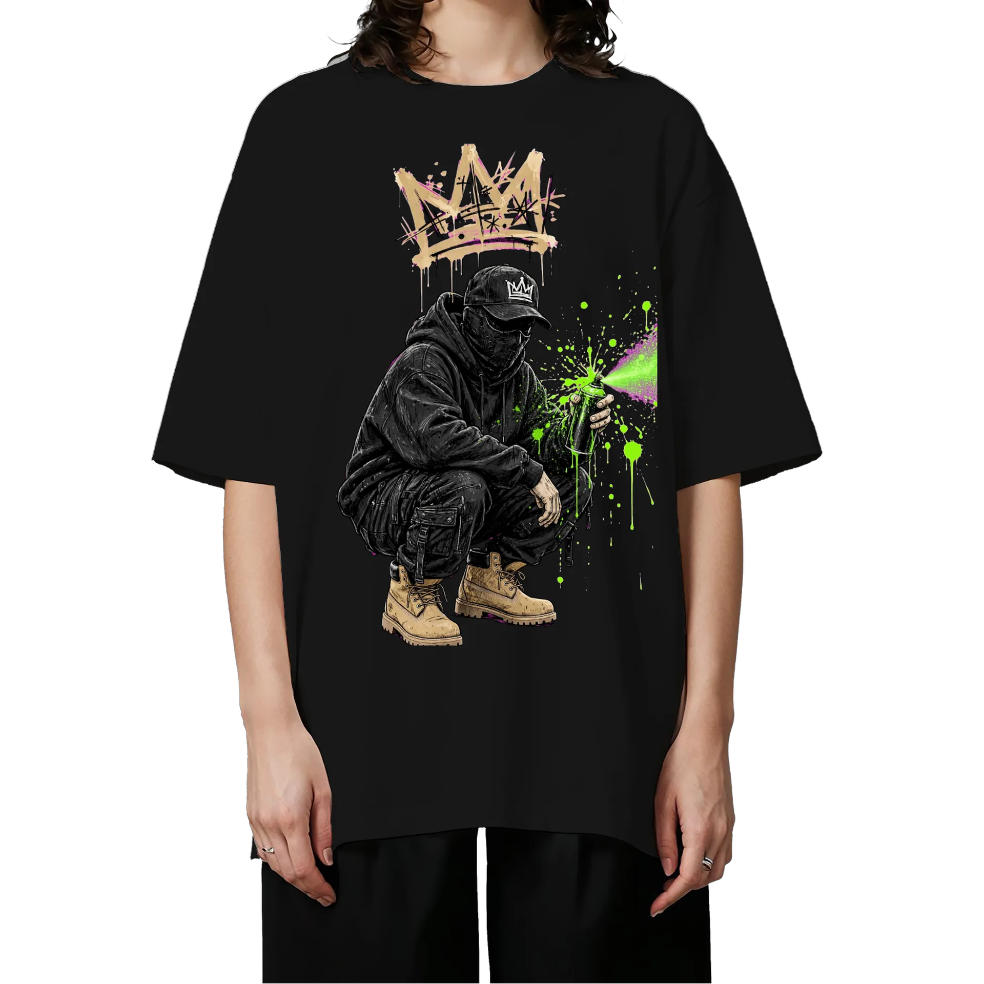 Camiseta Oversized Grafiteiro Spray Verde Logo Tipográfico - Imagem 3
