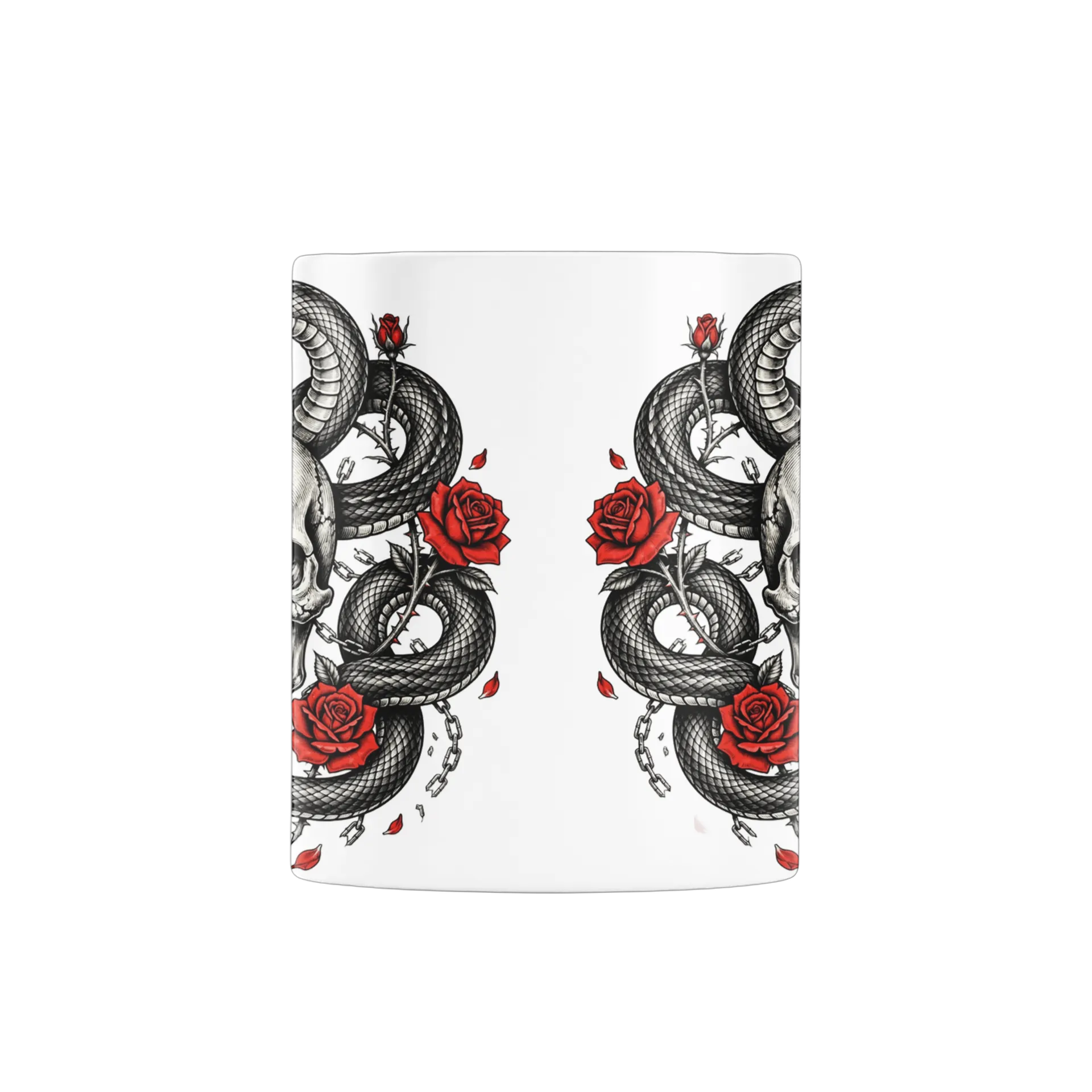 Caneca Porcelana Skull Ouroboros Rosas 325ml - Imagem 2