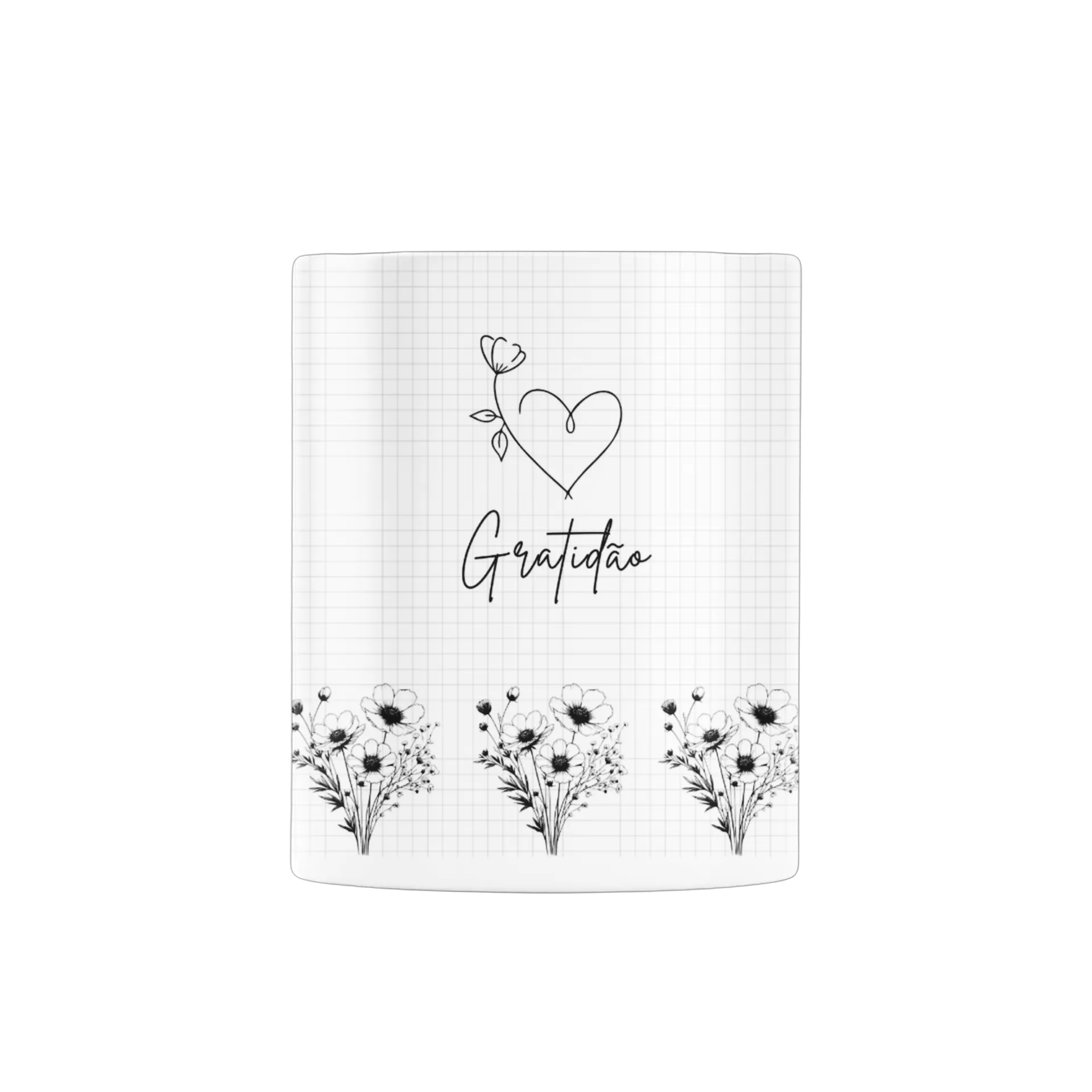 Caneca Porcelana Gratidão Flores em Preto e Branco de Infinity History — imagem 2 de 4