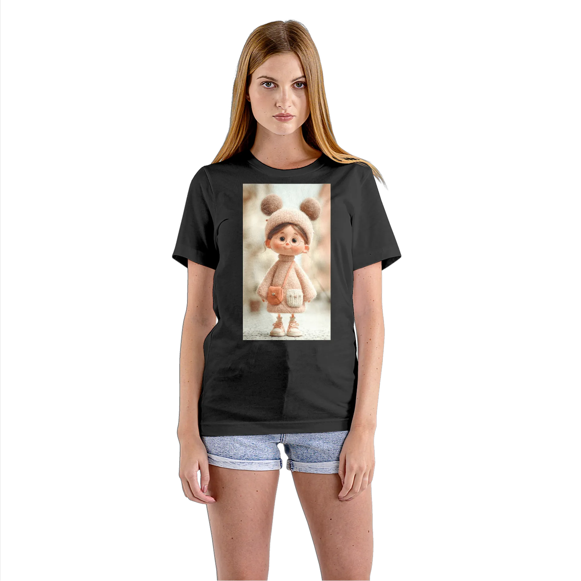 Camiseta Babylook Menina de Óculos com Gorro de Orelhas - Imagem 3