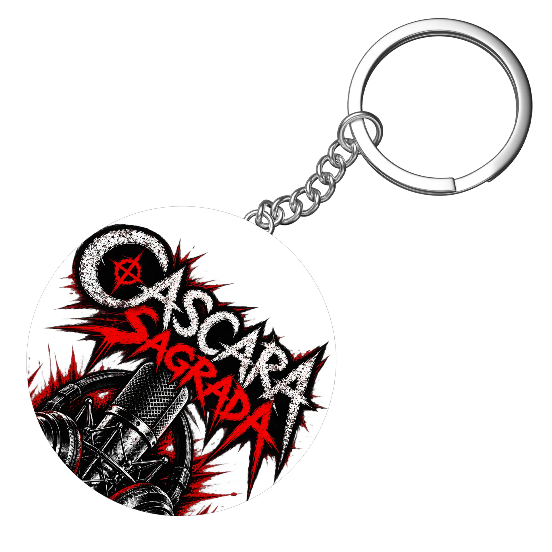 Chaveiro MDF Logo CAscara Sagrada Microfone Estilo Grunge - Imagem 3