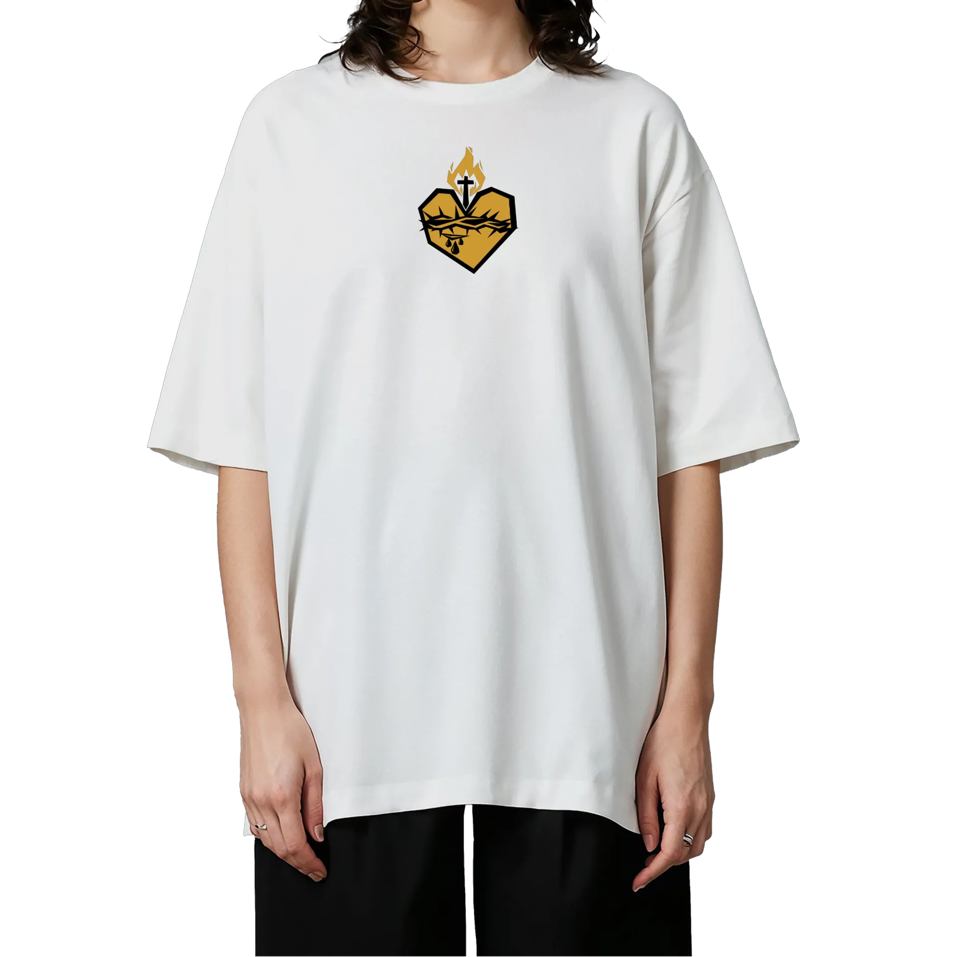 Camiseta Oversized - Sagrado Coração de Jesus - Dourado - Imagem 3