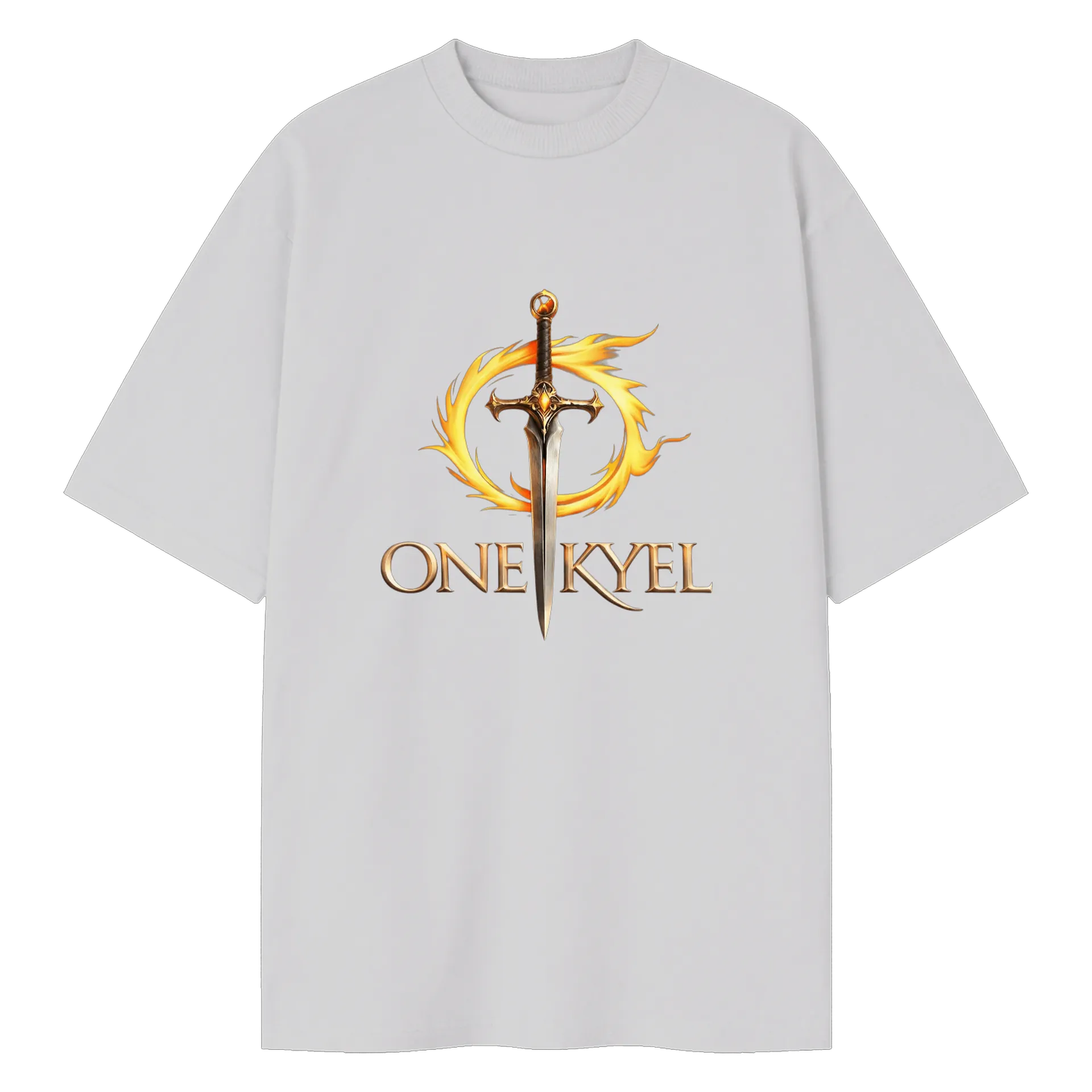 Camiseta Oversized Espada e Fogo Branco 100% Algodão de One Kyel
