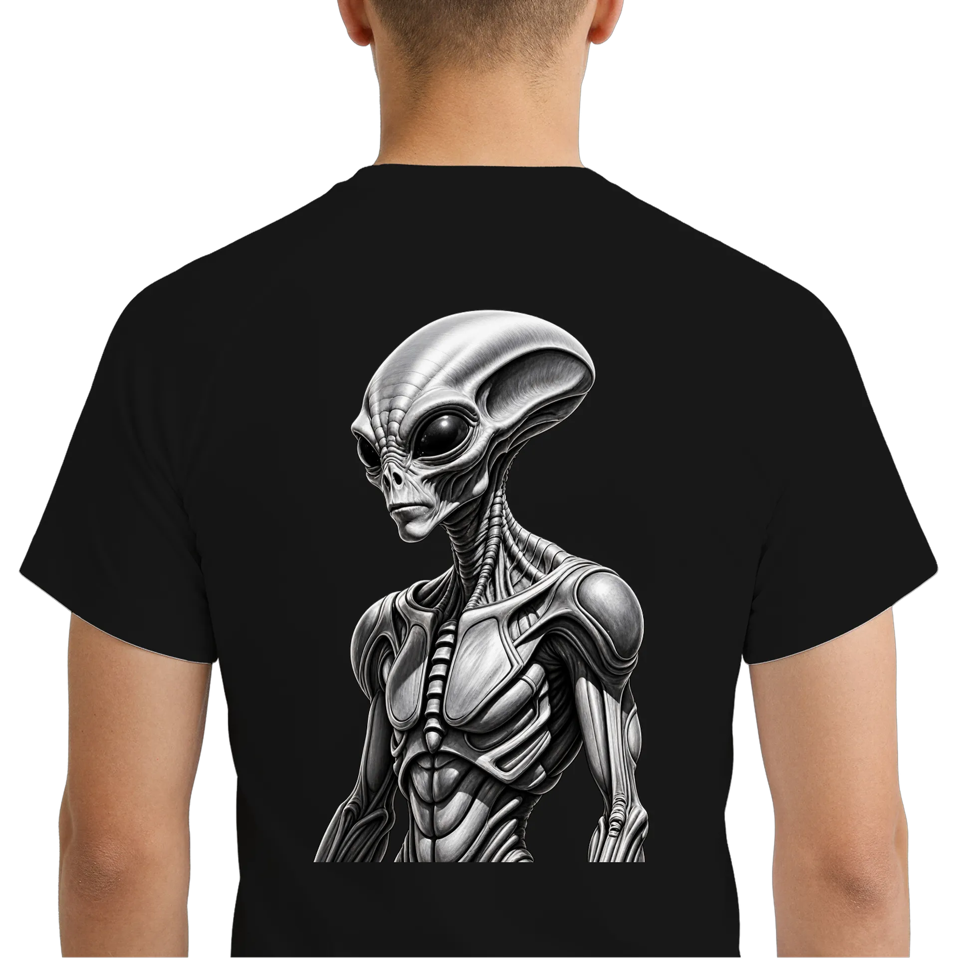 Camiseta Dry Fit Alien Realista Preto e Branco Respirável - Imagem 6