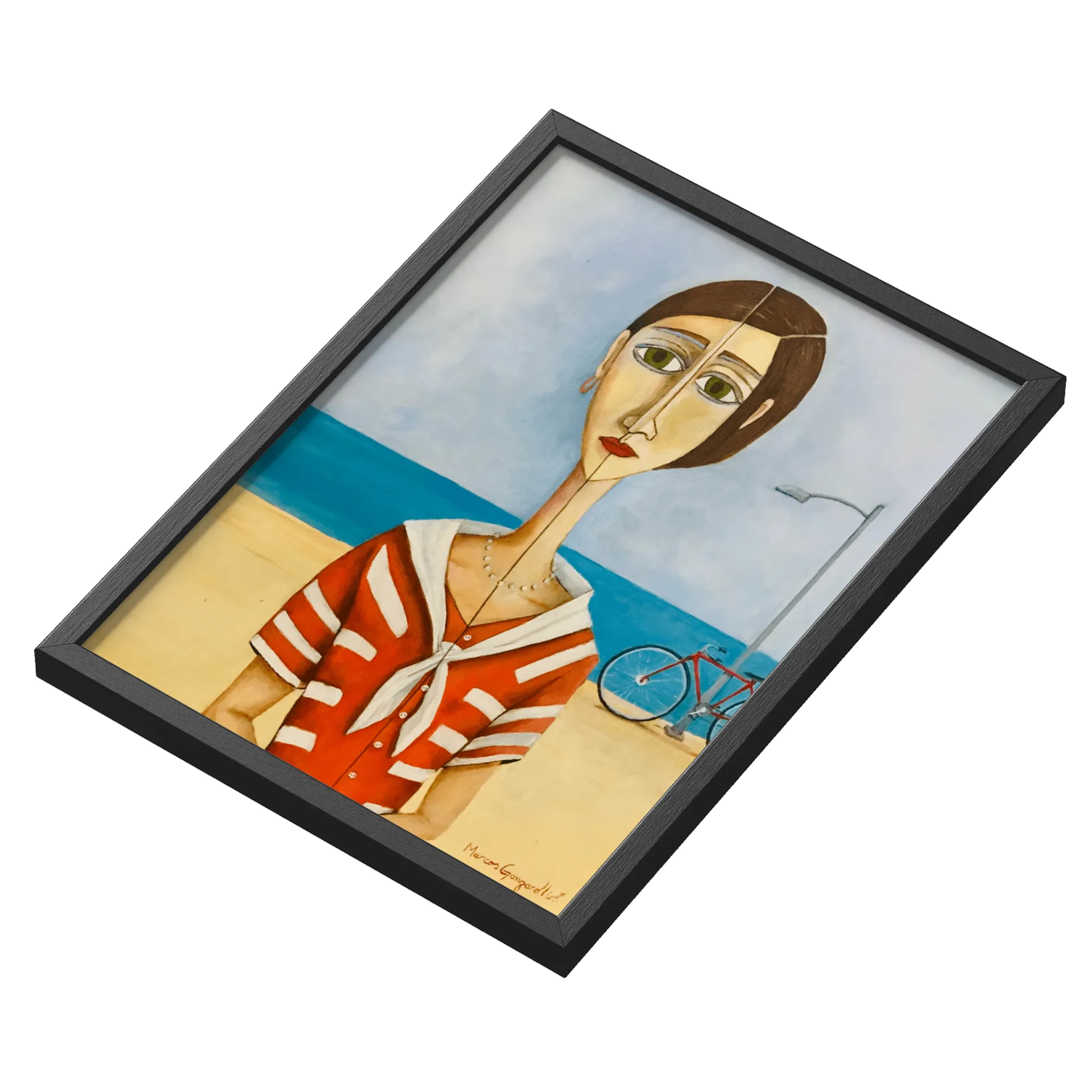 Quadro Retrato Mulher Azul Com Decoração de Bicicleta A3 de Marcos Ganzarolli — imagem 3 de 3