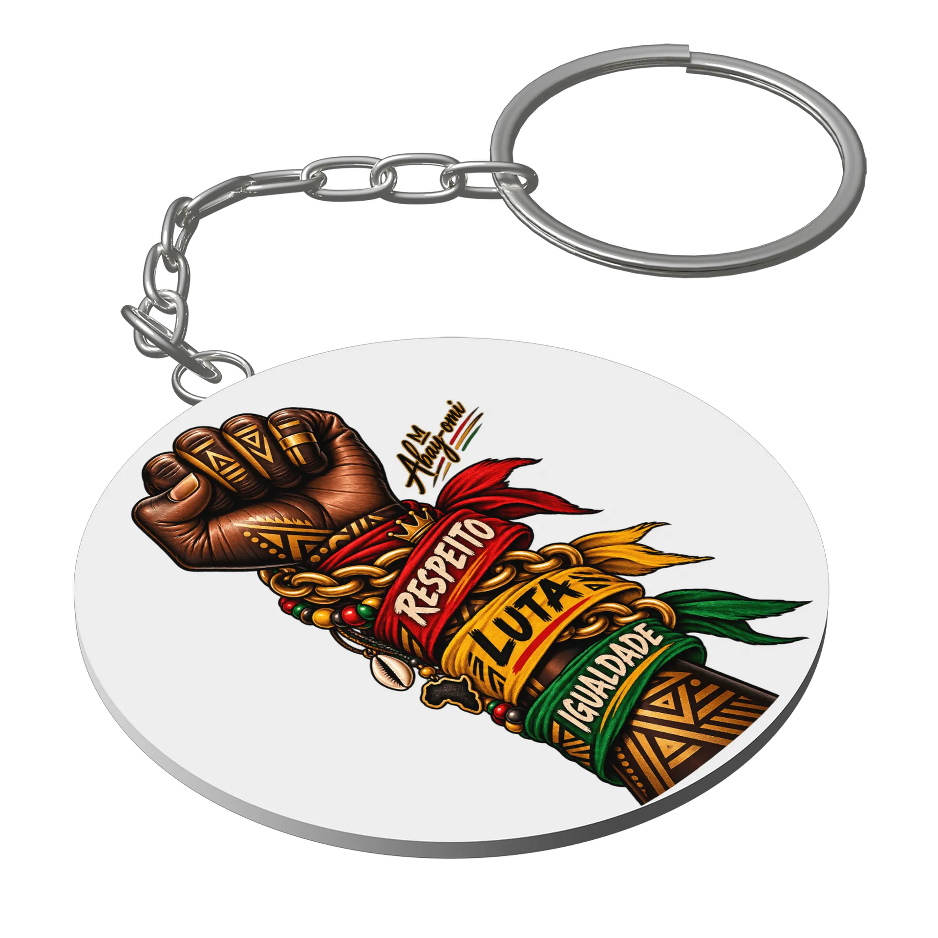 Chaveiro MDF Punho com Respeito Luta e Igualdade de Abay-Omi — imagem 1 de 3