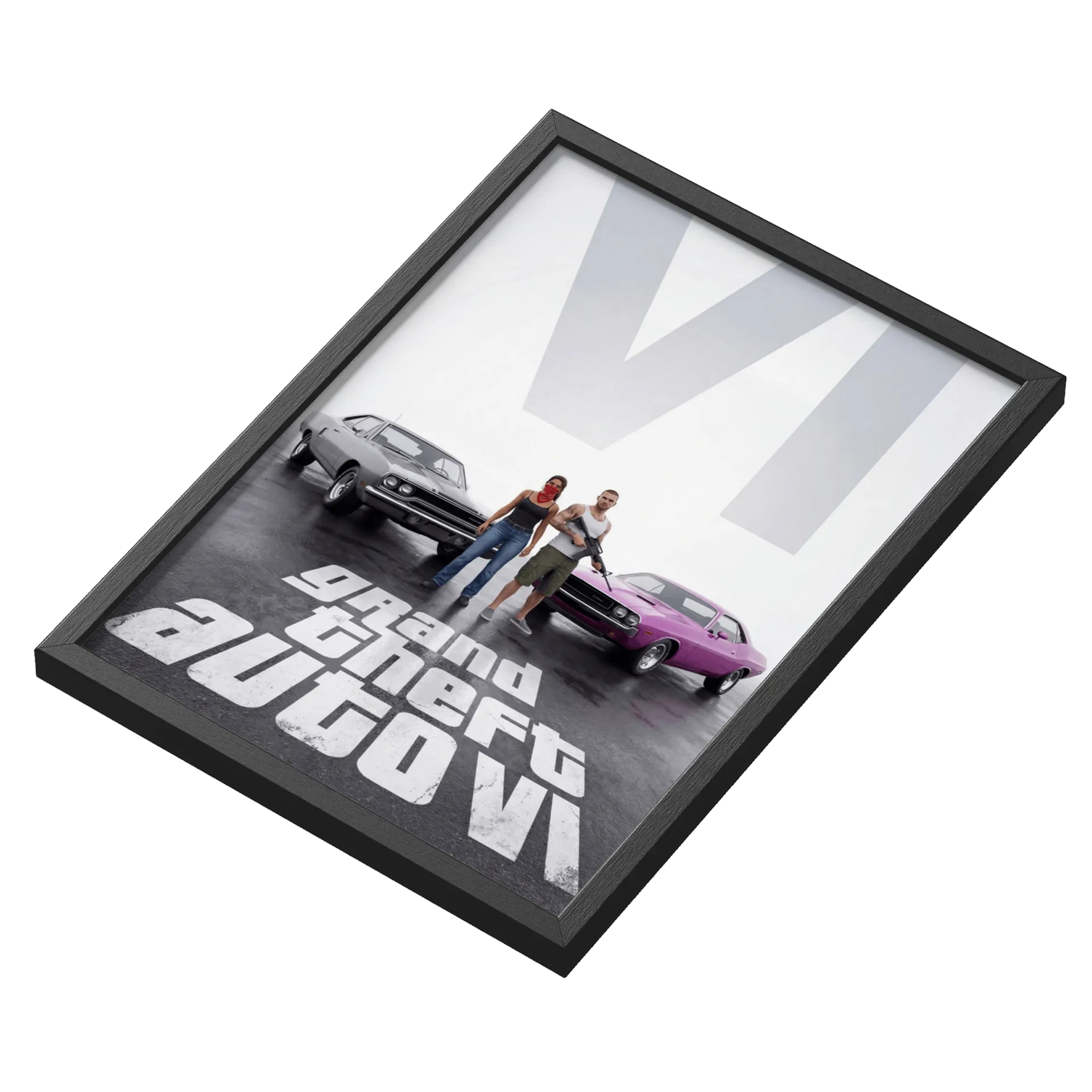 Quadro Grand Theft Auto Carros e Personagens A3 com Vidro - Imagem 3