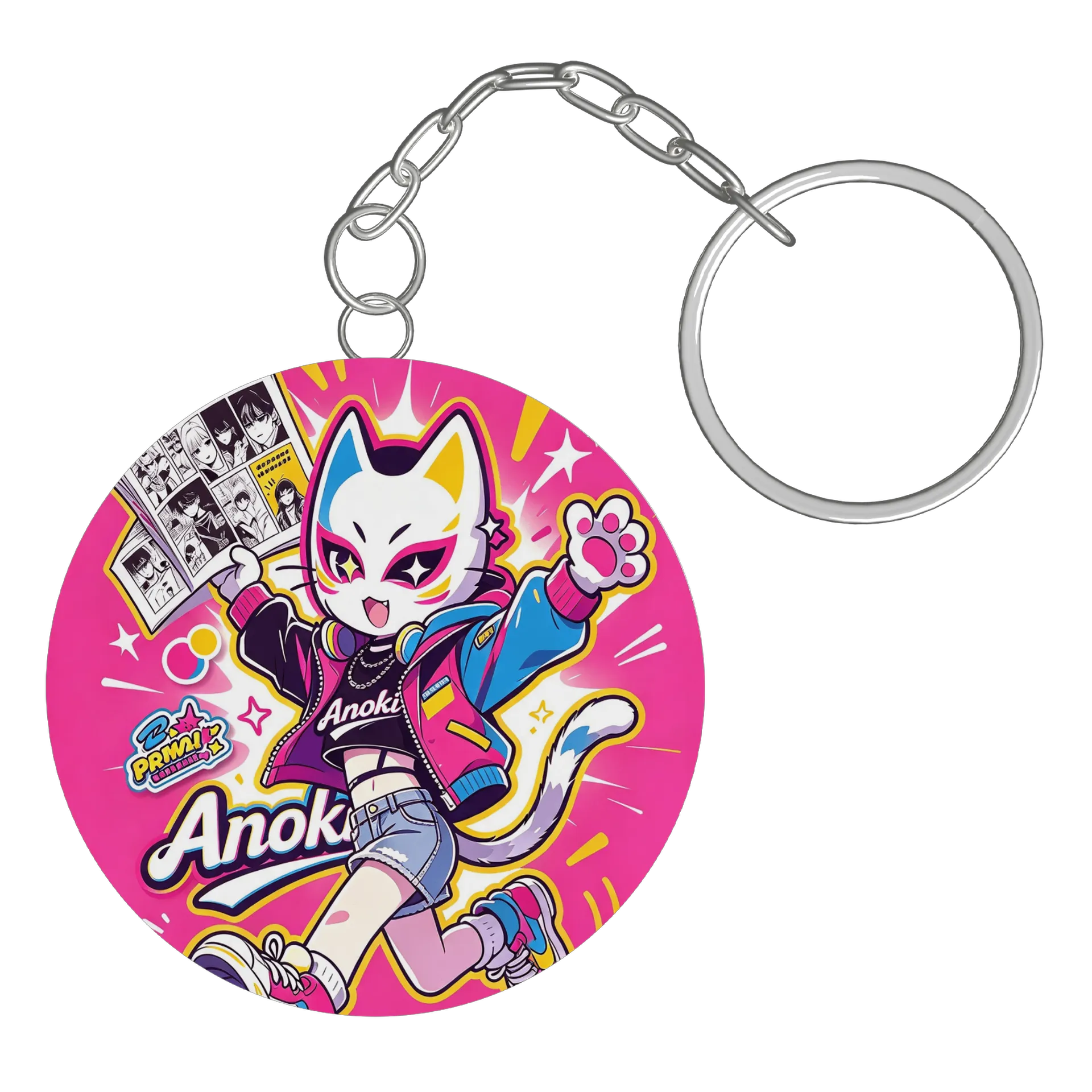 Chaveiro MDF Anoki Gata de Máscara Estilo Anime Colorido de anoki — imagem 2 de 3
