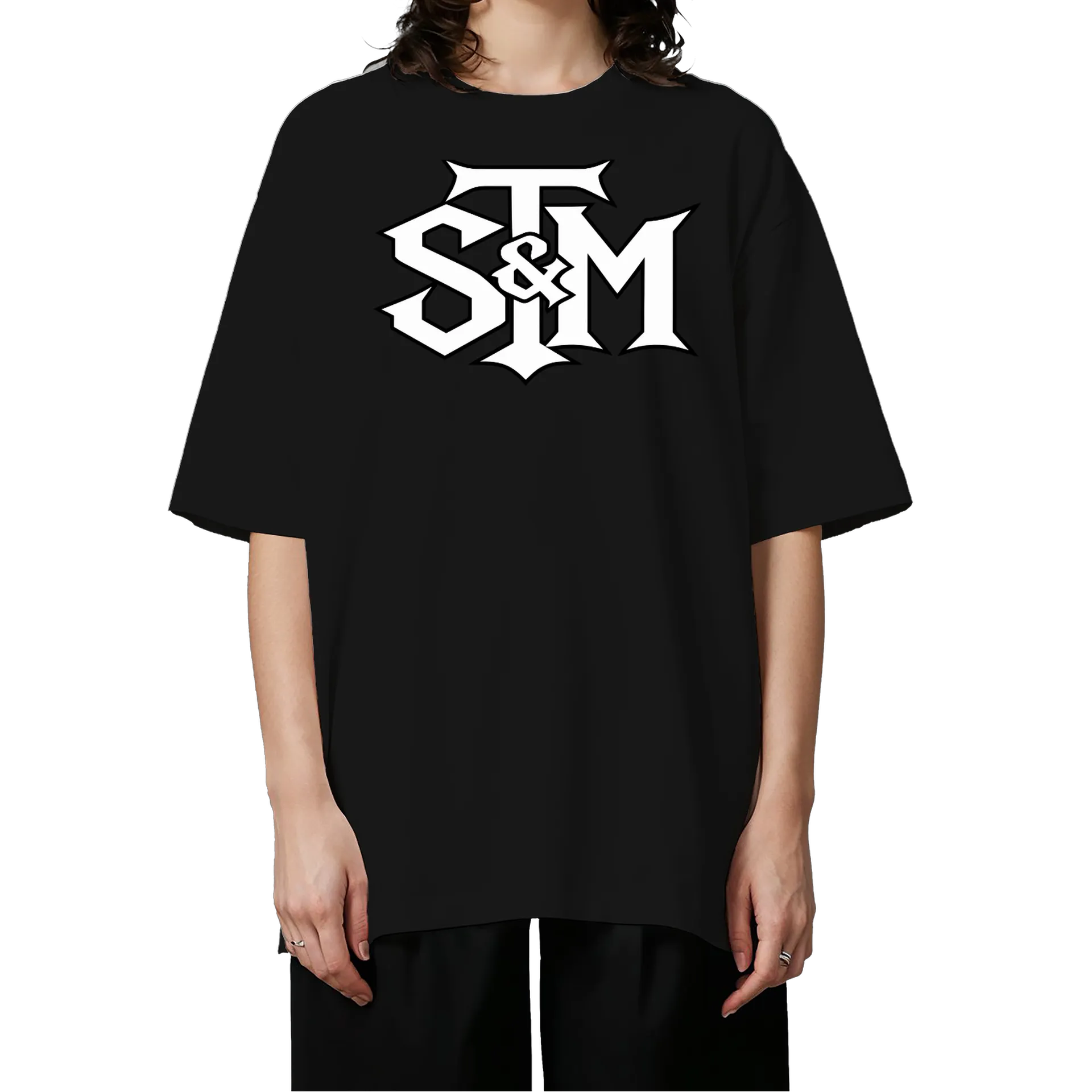 Camiseta Oversized Logotipo Tipográfico SM Branco e Preto - Imagem 3