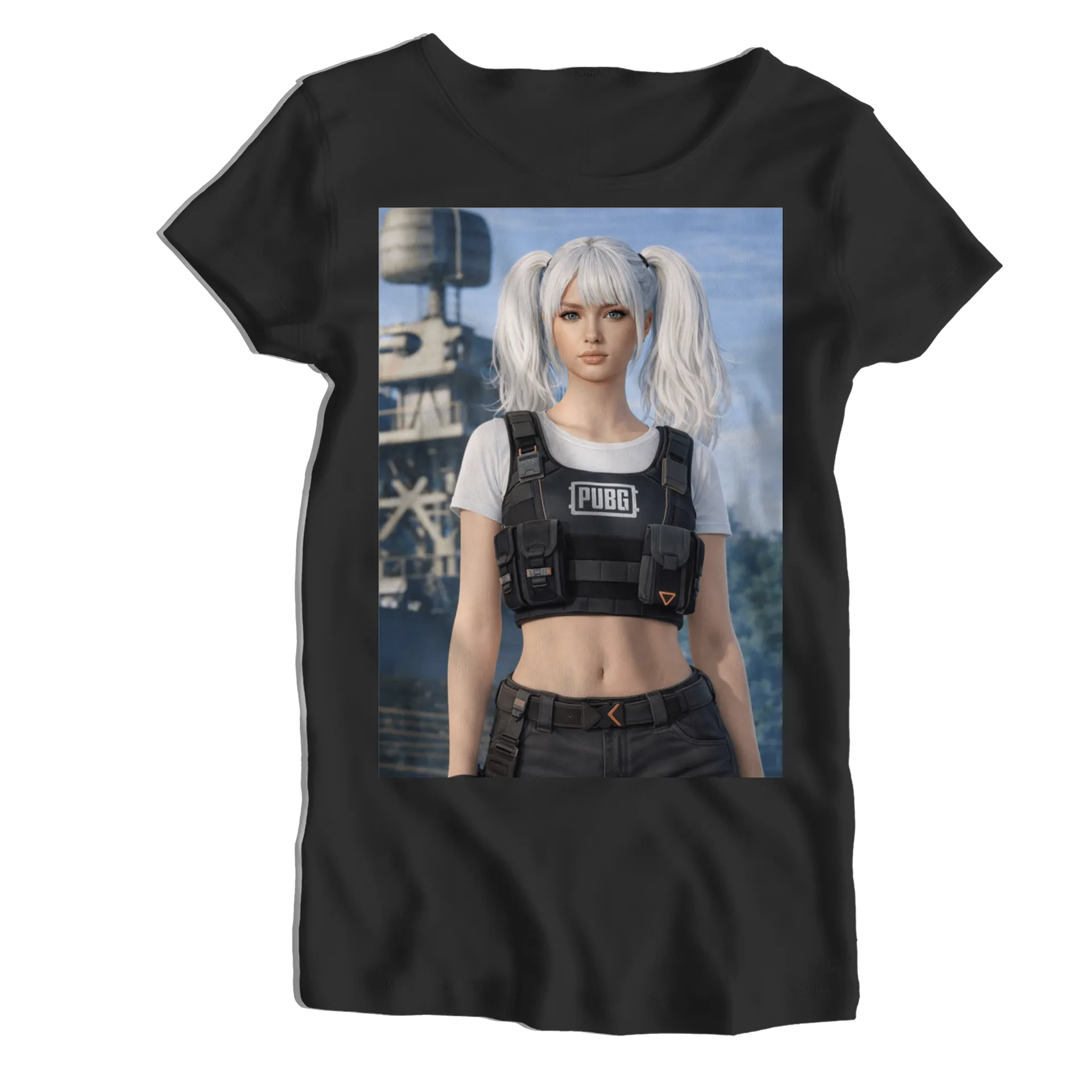 Camiseta Babylook Personagem PUBG Cabelo Branco 100% Algodão - Imagem 1