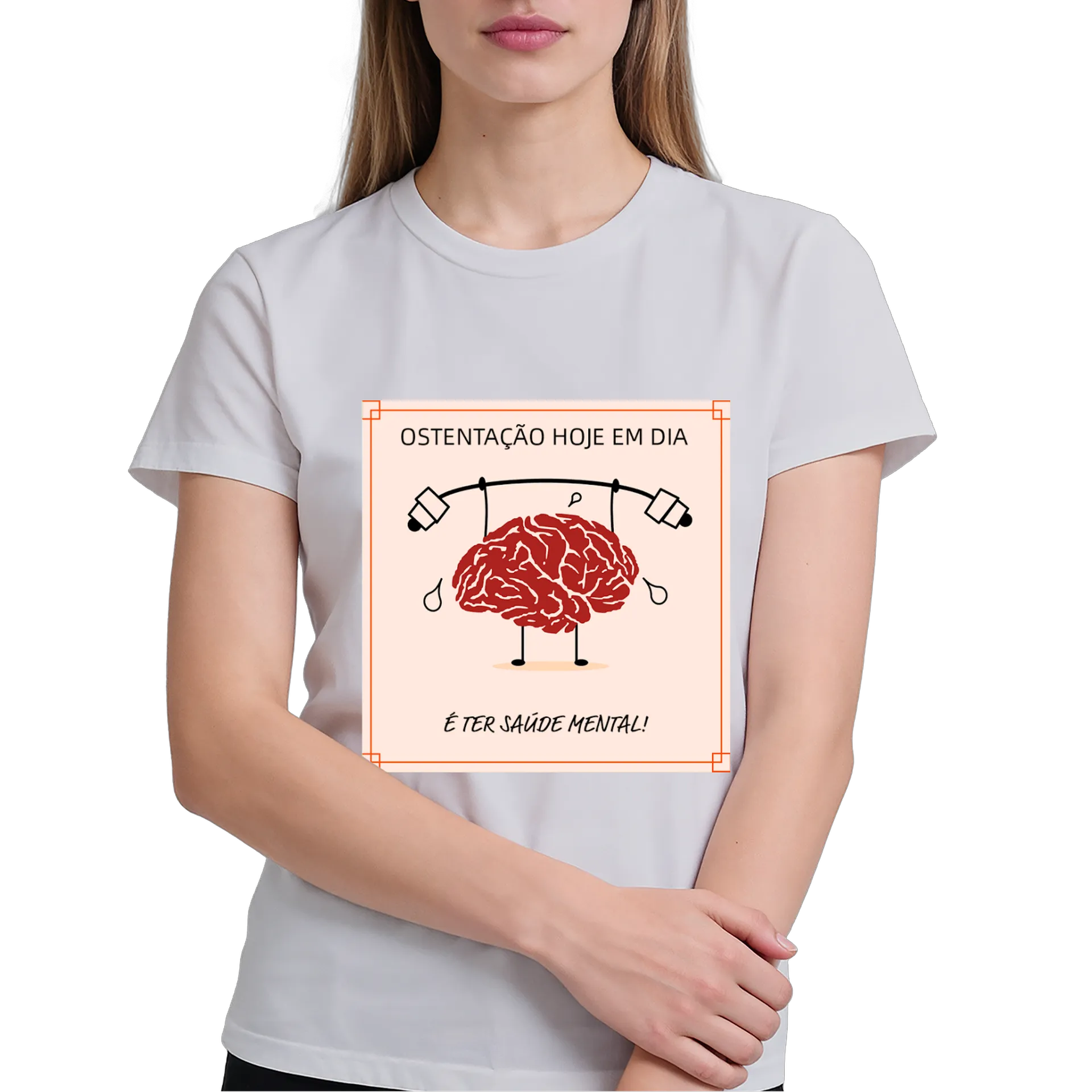 Camiseta Saúde Mental Cérebro Levantando Peso 100% Algodão - Imagem 4