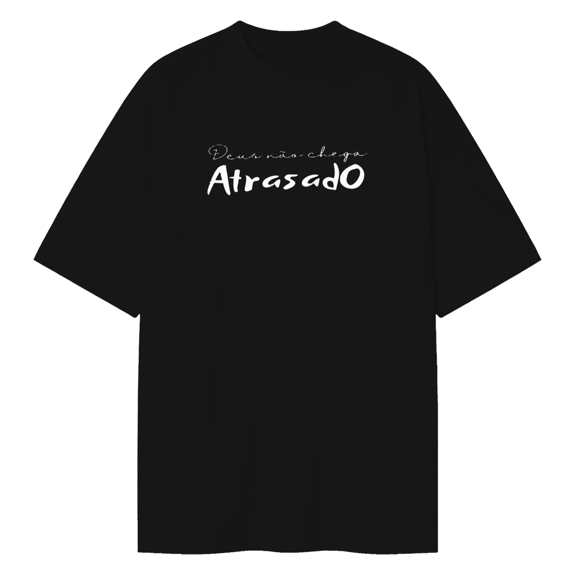 Camiseta Oversized Deus não chega atrasado  de UP STORY COLLECTION — imagem 1 de 6