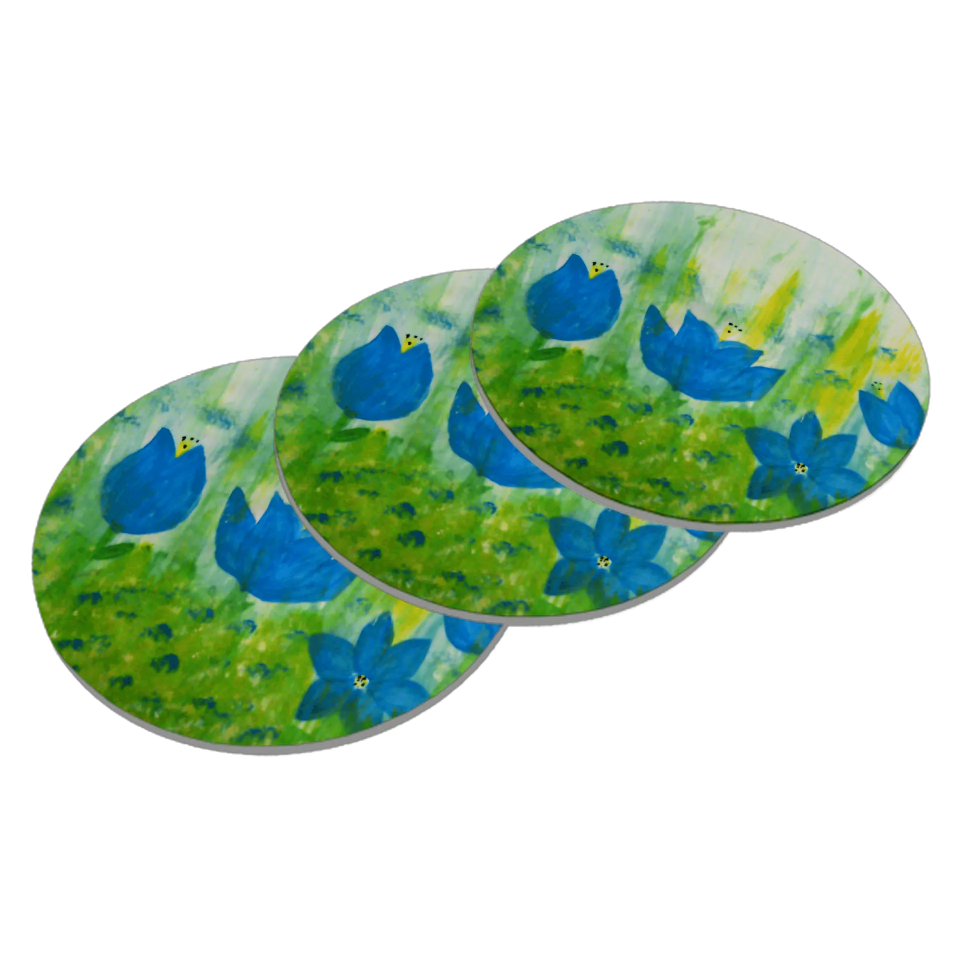 Porta-copo Flores Azuis Estilo Pintura MDF - Imagem 2
