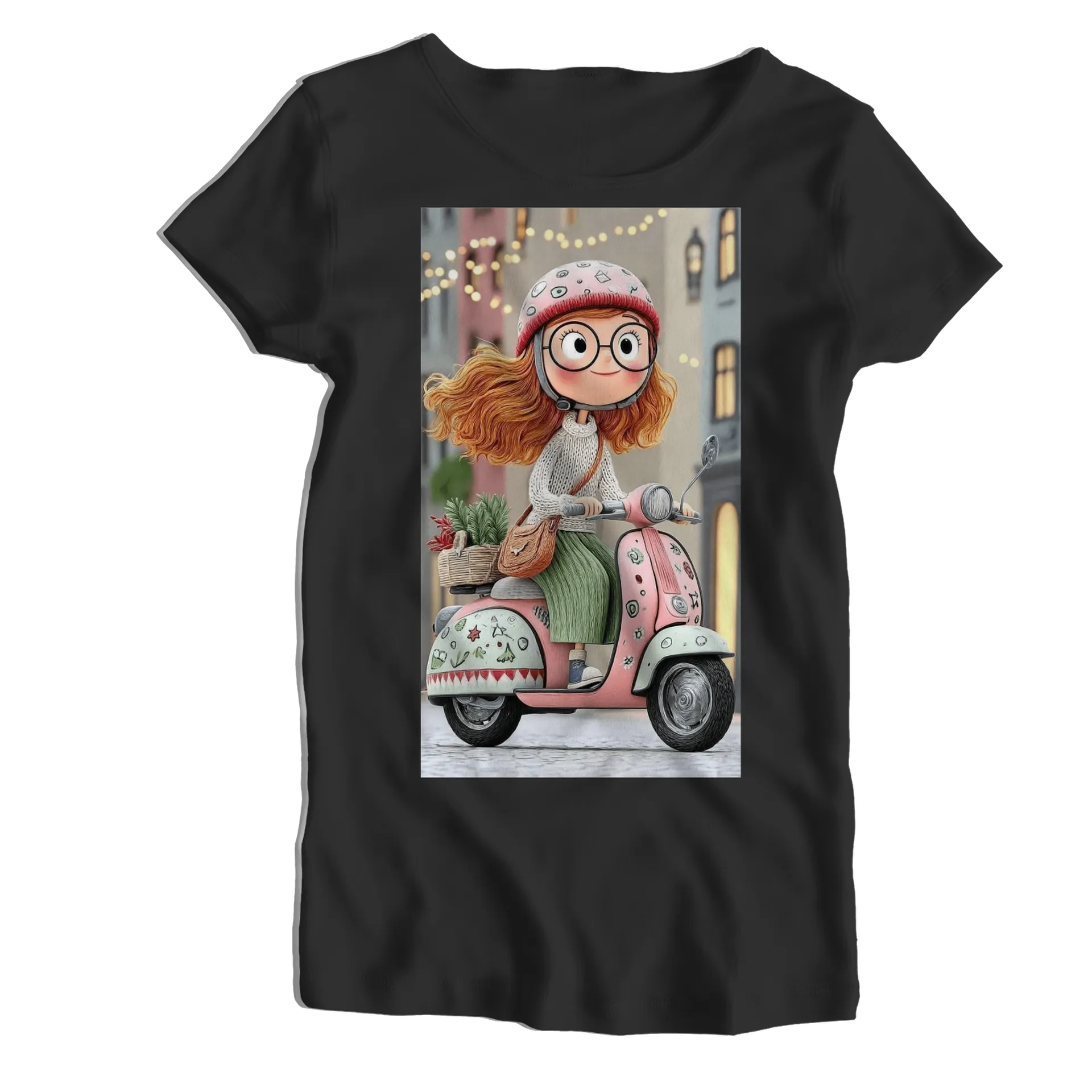 Camiseta Babylook Garota de Óculos na Lambreta 100% Algodão - Imagem 1