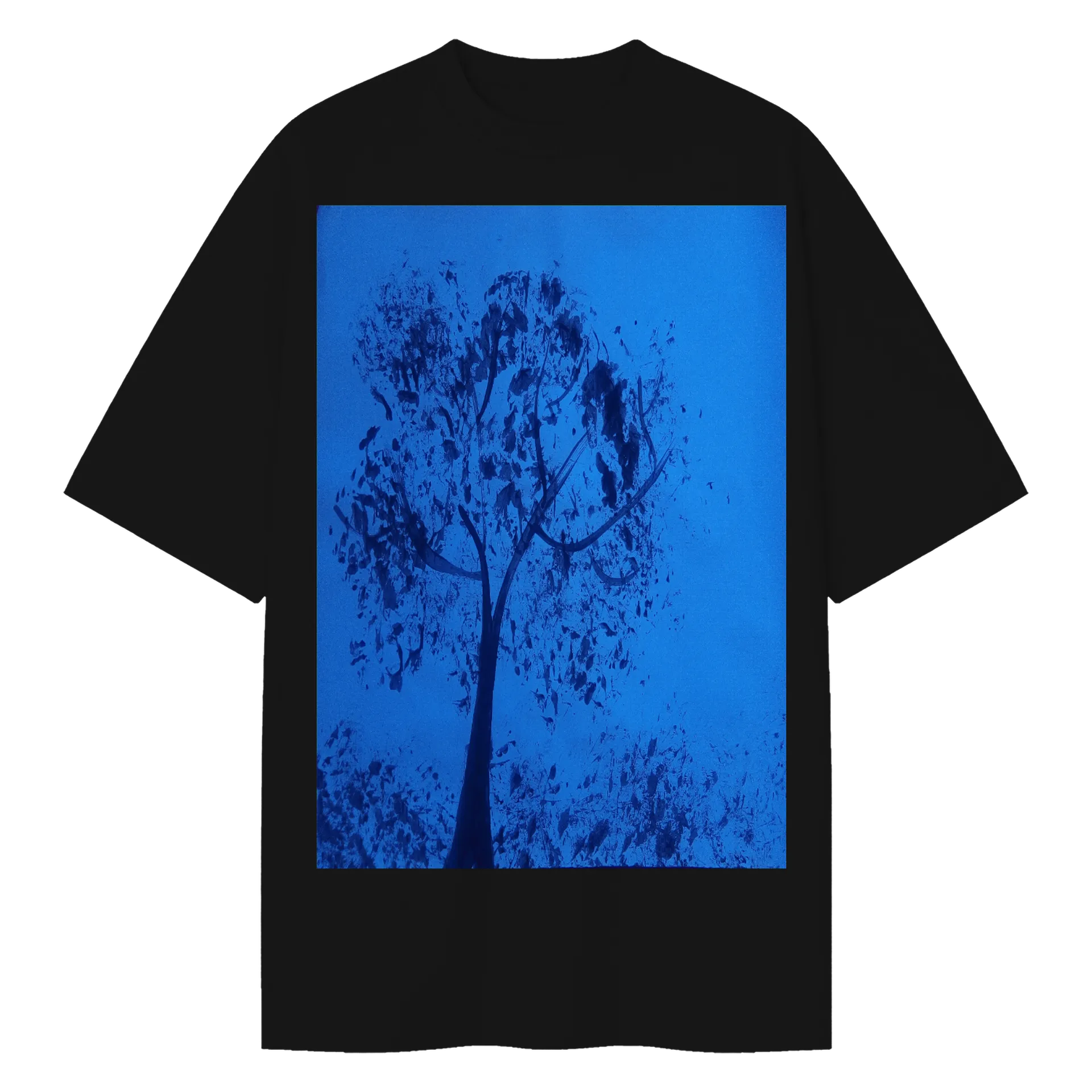 Camiseta Oversized Árvore Abstrata em Tons de Azul - Imagem 1