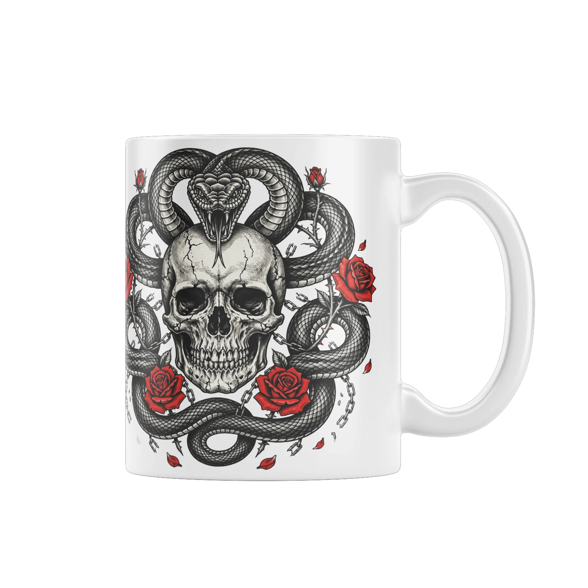Caneca Porcelana Skull Ouroboros Rosas 325ml - Imagem 1