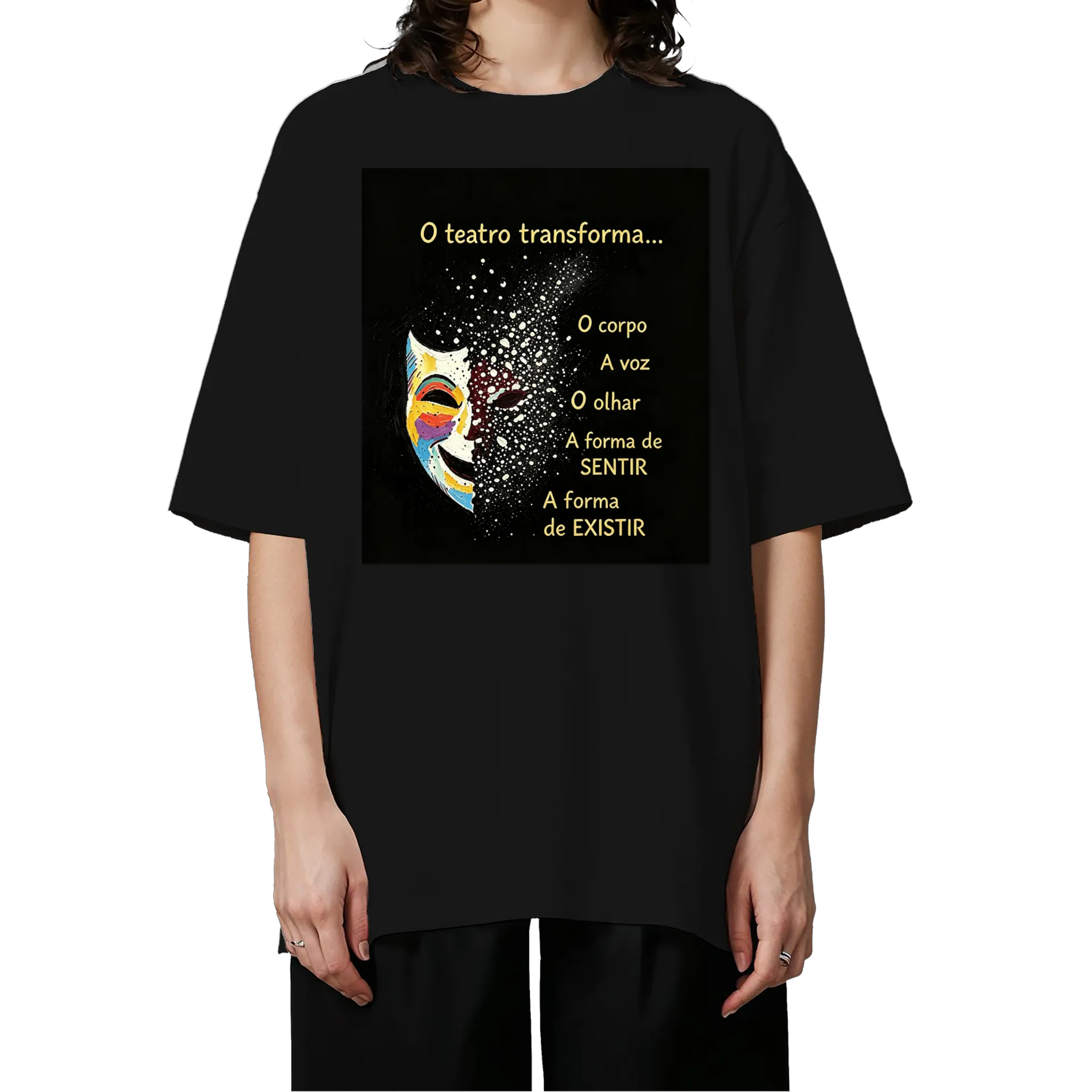 Camiseta Oversized Texto Poético A Forma de EXISTIR Preto - Imagem 3