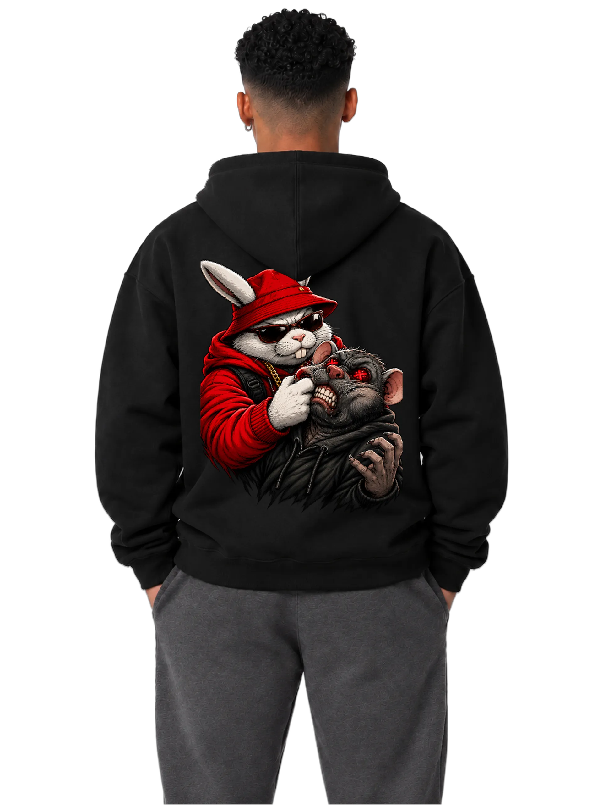 Blusa Moletom Coelho vs Rato Cartoon Vermelho e Preto de SmYGoll — imagem 4 de 6