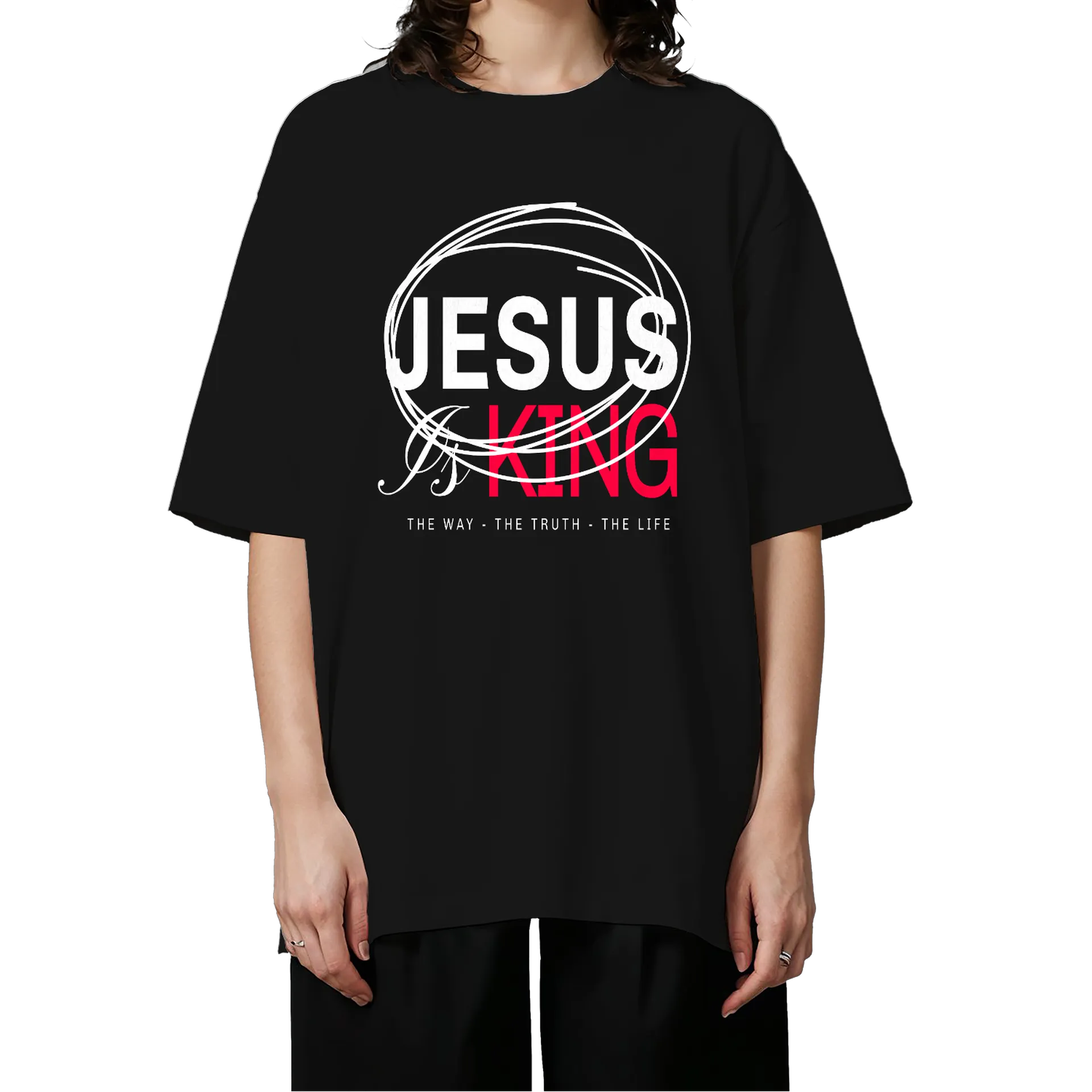 Camiseta Oversized Jesus É Rei Estampa Tipográfica 100% - Imagem 3