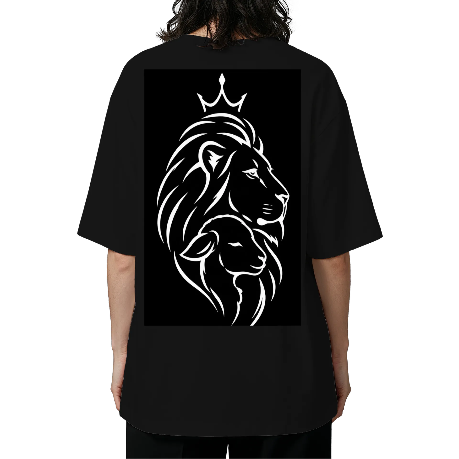 Camiseta Oversized Leão com Coroa Monocromático Preto e - Imagem 5