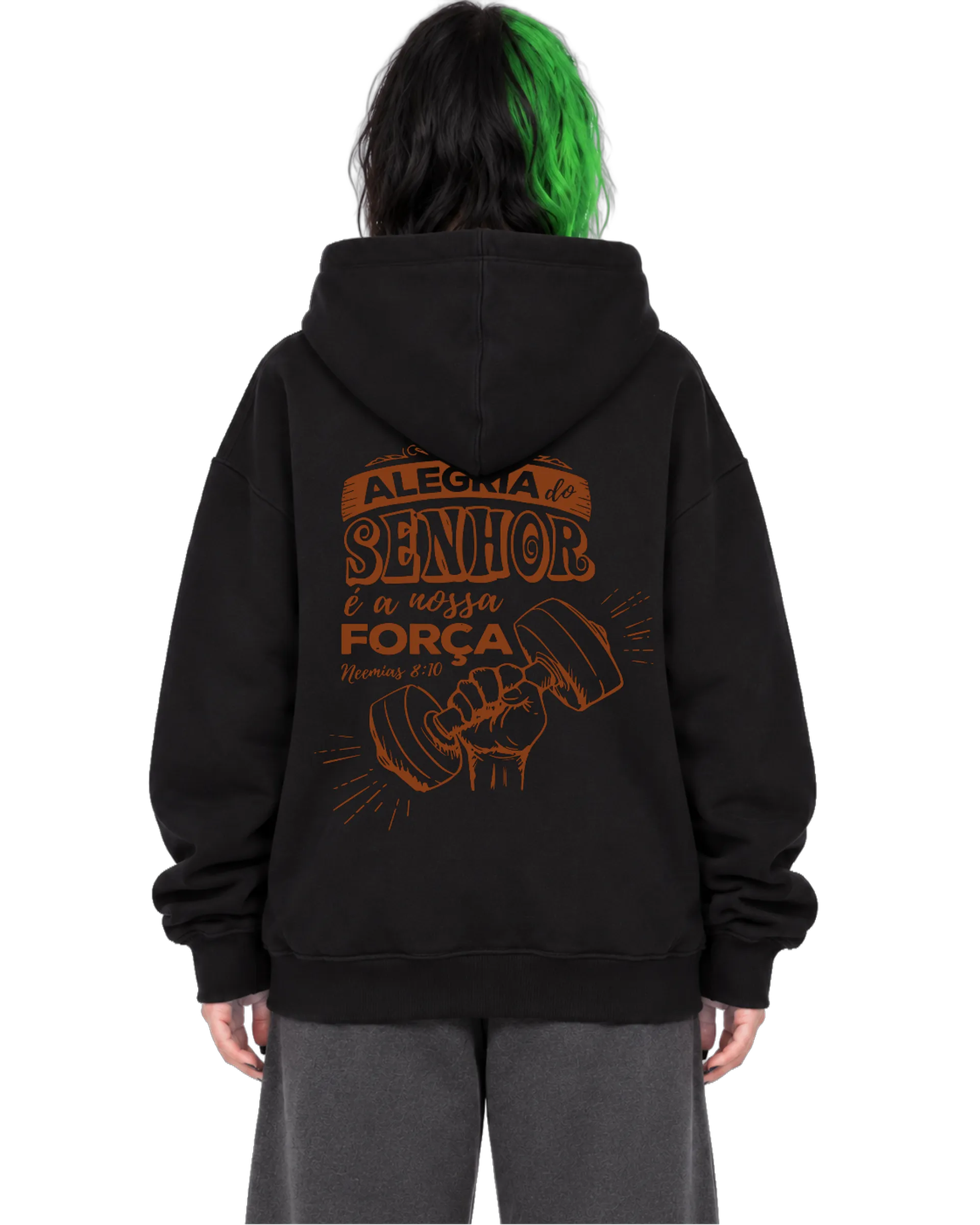 Blusa Moletom Tipográfica Alegria Senhor Força Marrom de PUBLI UP  — imagem 2 de 6