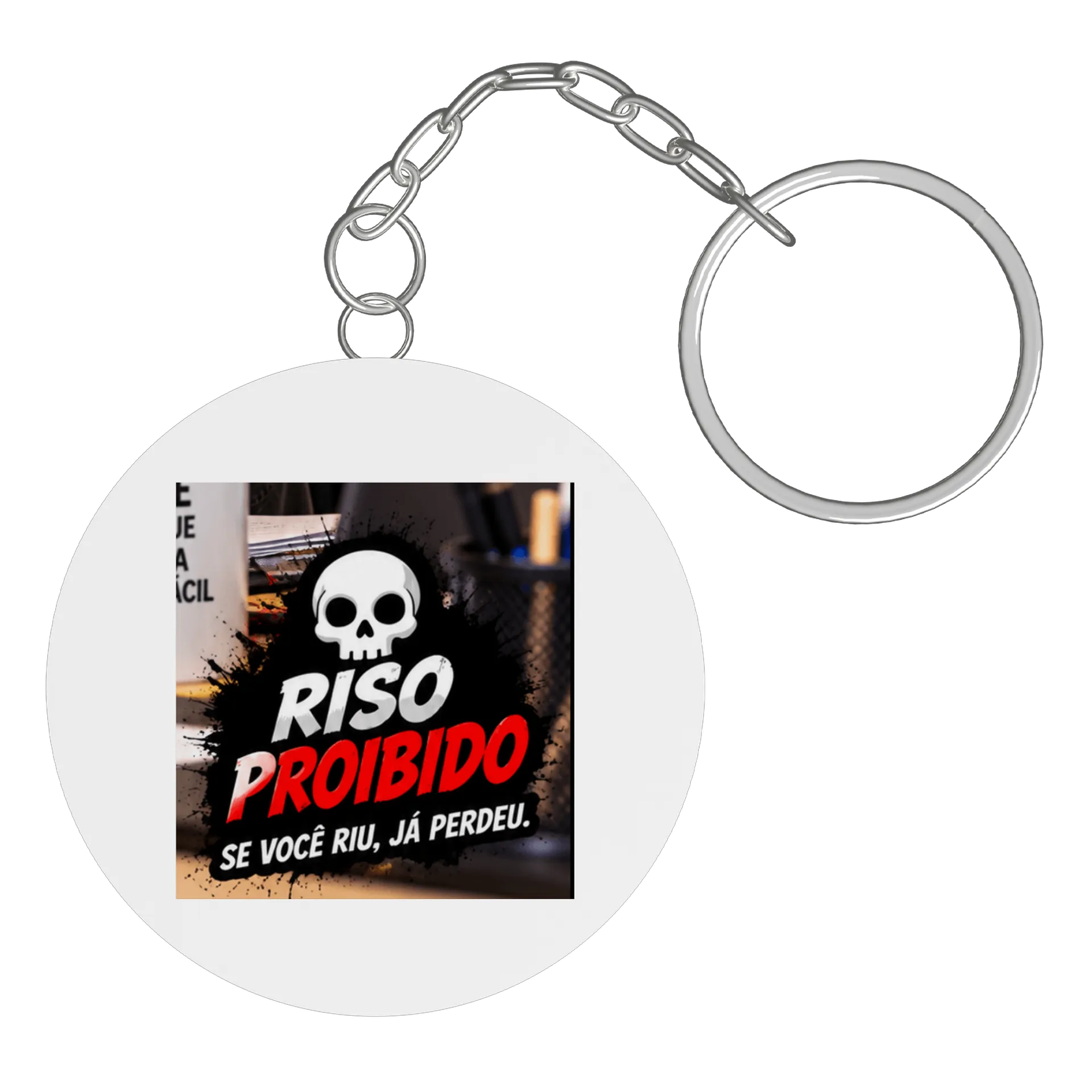 Chaveiro MDF Frase Riso Proibido Estampa Cores Vermelho - Imagem 2