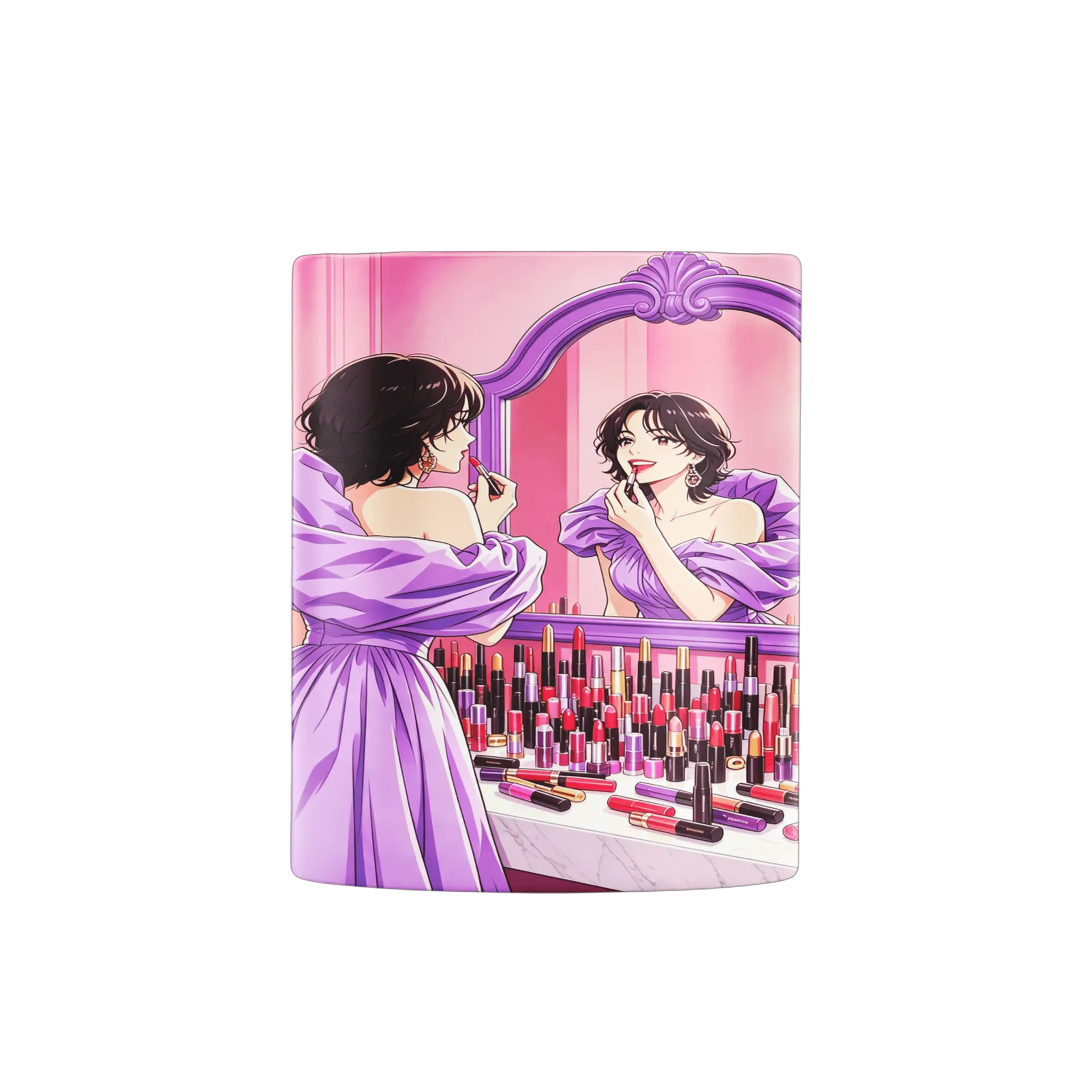 Caneca Porcelana Mulher Maquiagem Tons Pink 325ml - Imagem 3