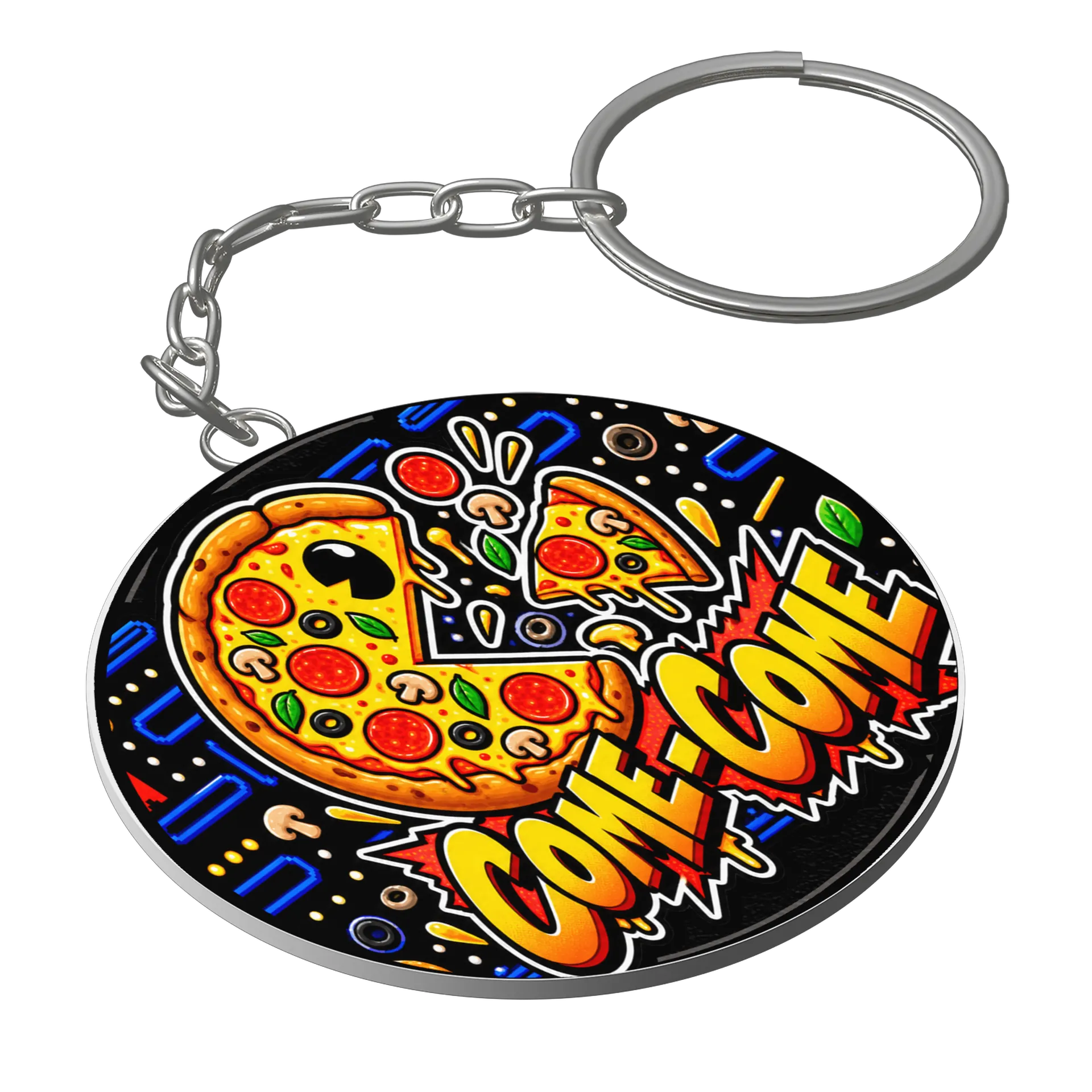 Chaveiro MDF Pizza COME-COME Estampa Tipográfica Come Come de PRISMA GAMER — imagem 1 de 3