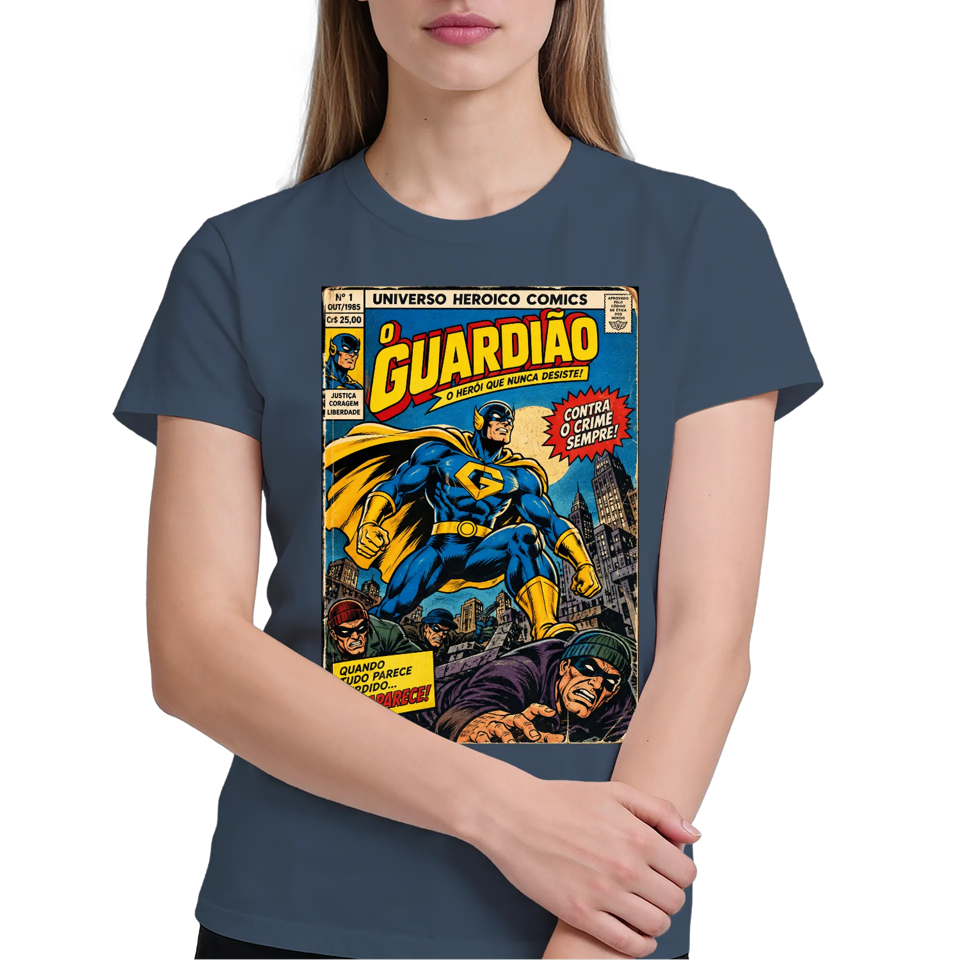 Camiseta Guardião Herói em Estilo Quadrinhos Vintage 100% - Imagem 15