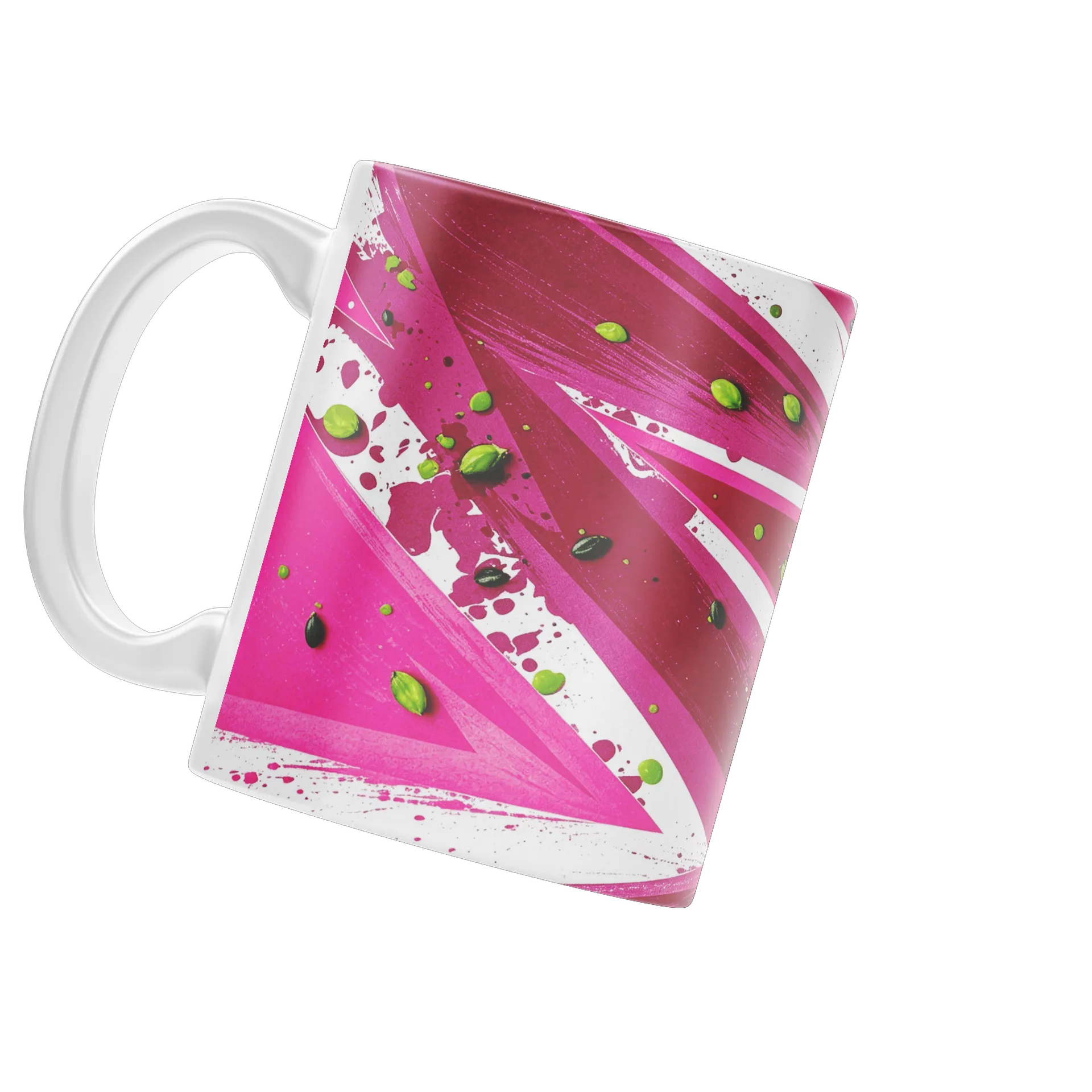 Caneca Porcelana Estampa Abstrata Magenta Verde 325ml - Imagem 3