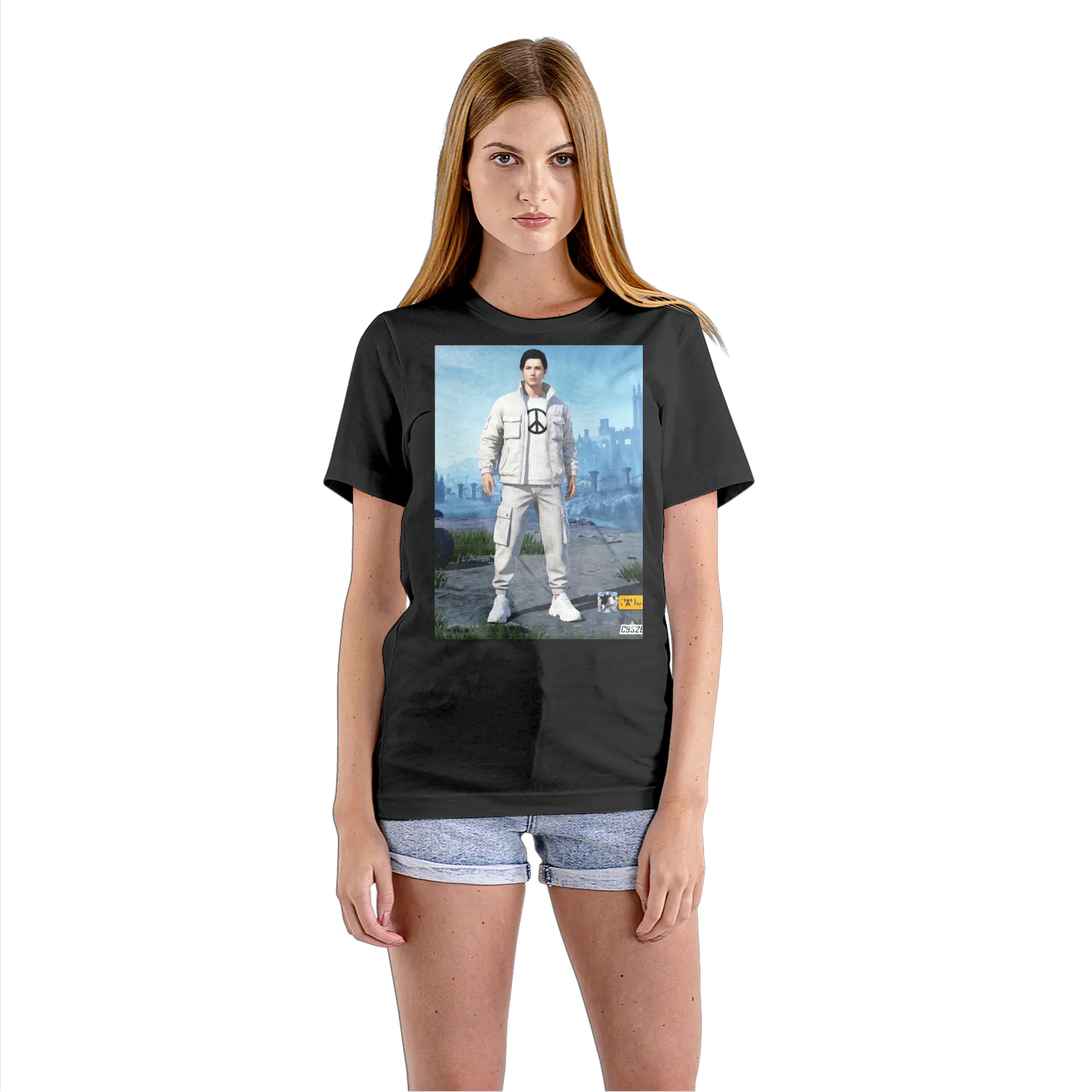 Camiseta Babylook Símbolo da Paz Preto 100% Algodão - Imagem 3