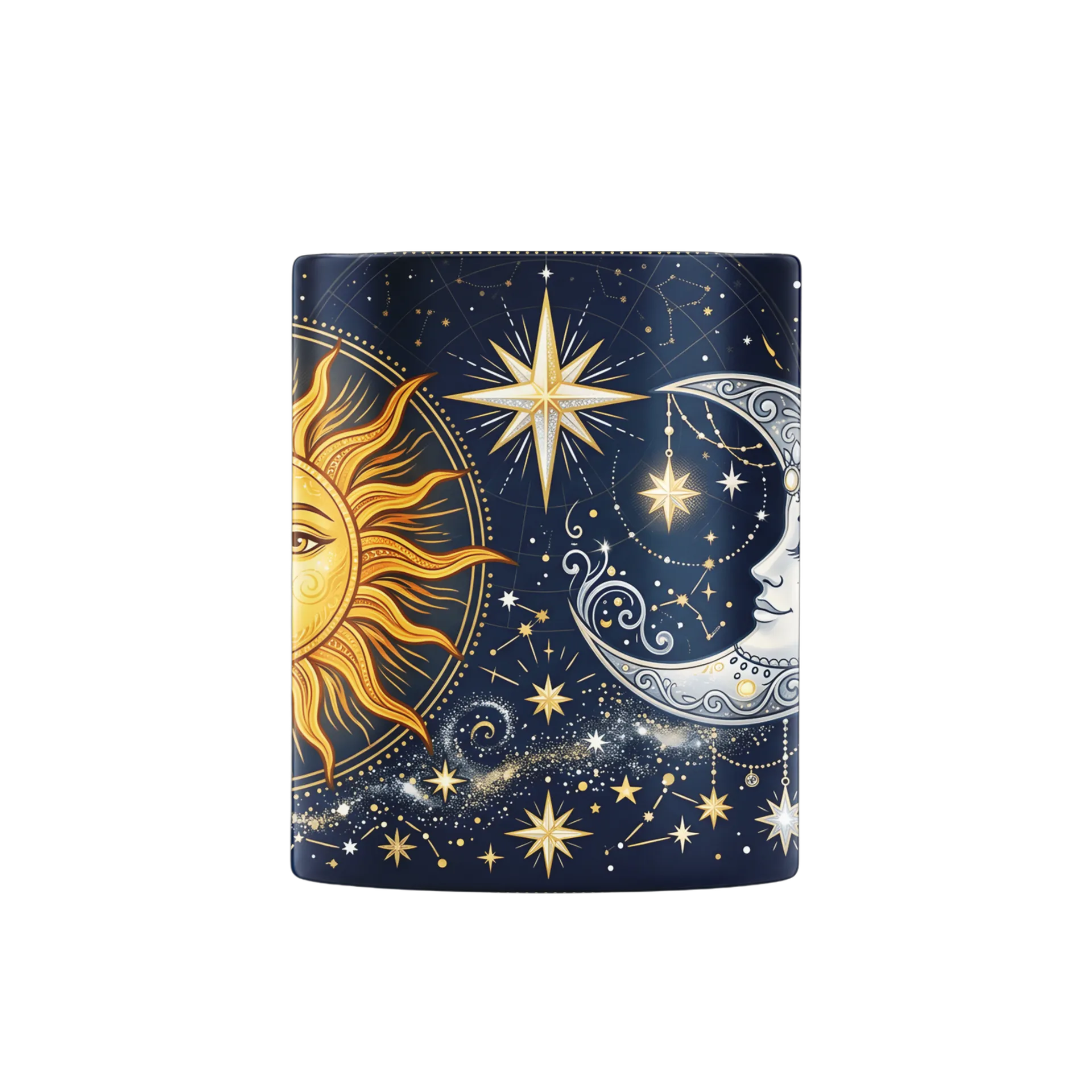 Caneca Porcelana Sol e Lua Estrelas Azul e Dourado 325ml - Imagem 2