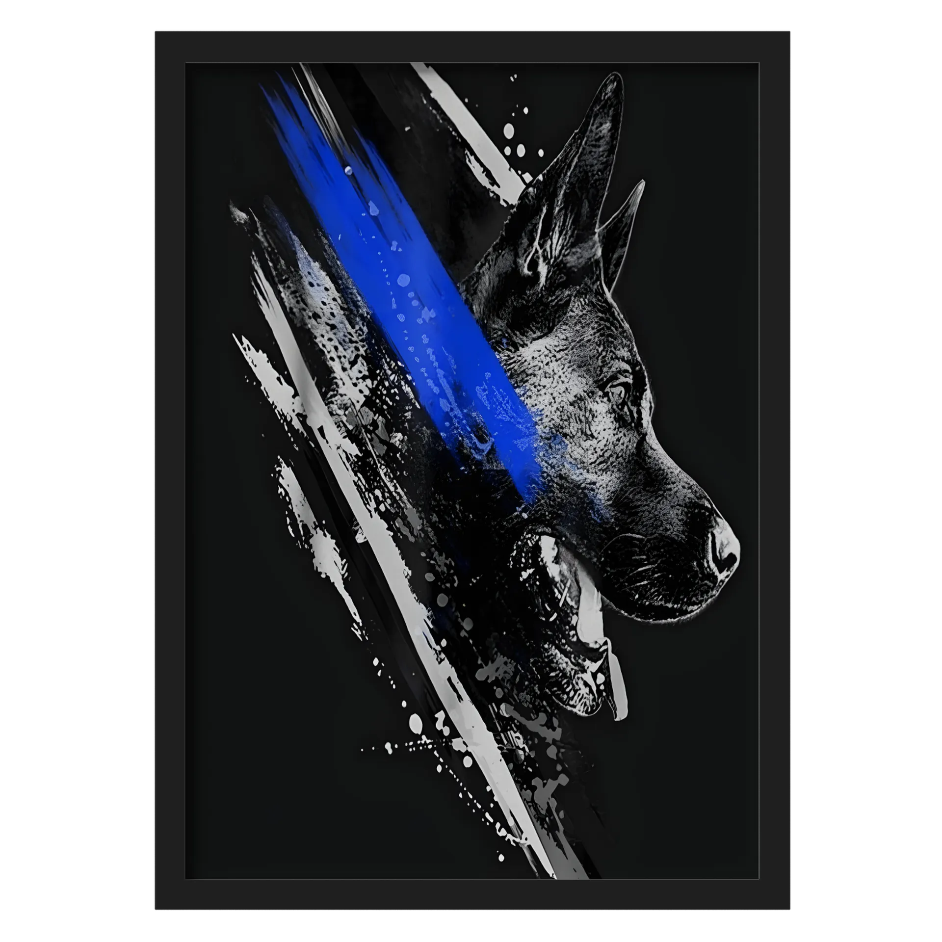 Quadro Pastor Alemão Arte Realista Azul e Branco A3 - Imagem 1