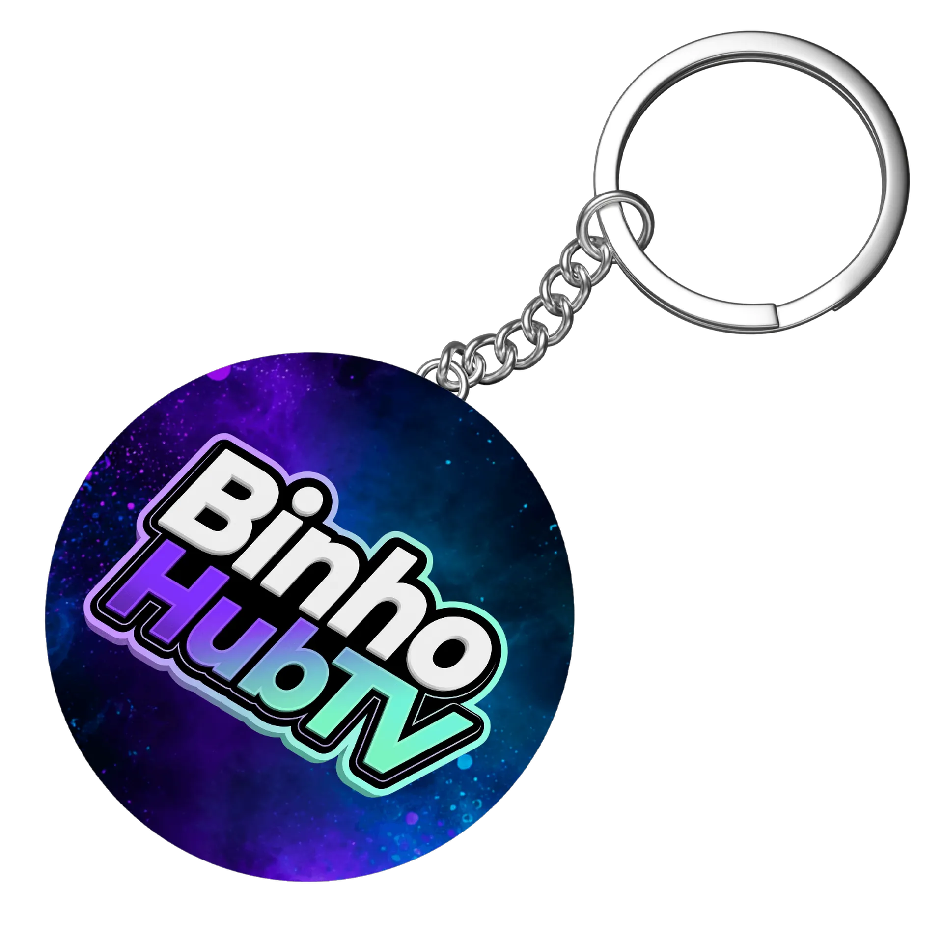 Chaveiro MDF Logotipo Binho HubTV Neon Roxo e Ciano de Binho — imagem 3 de 3
