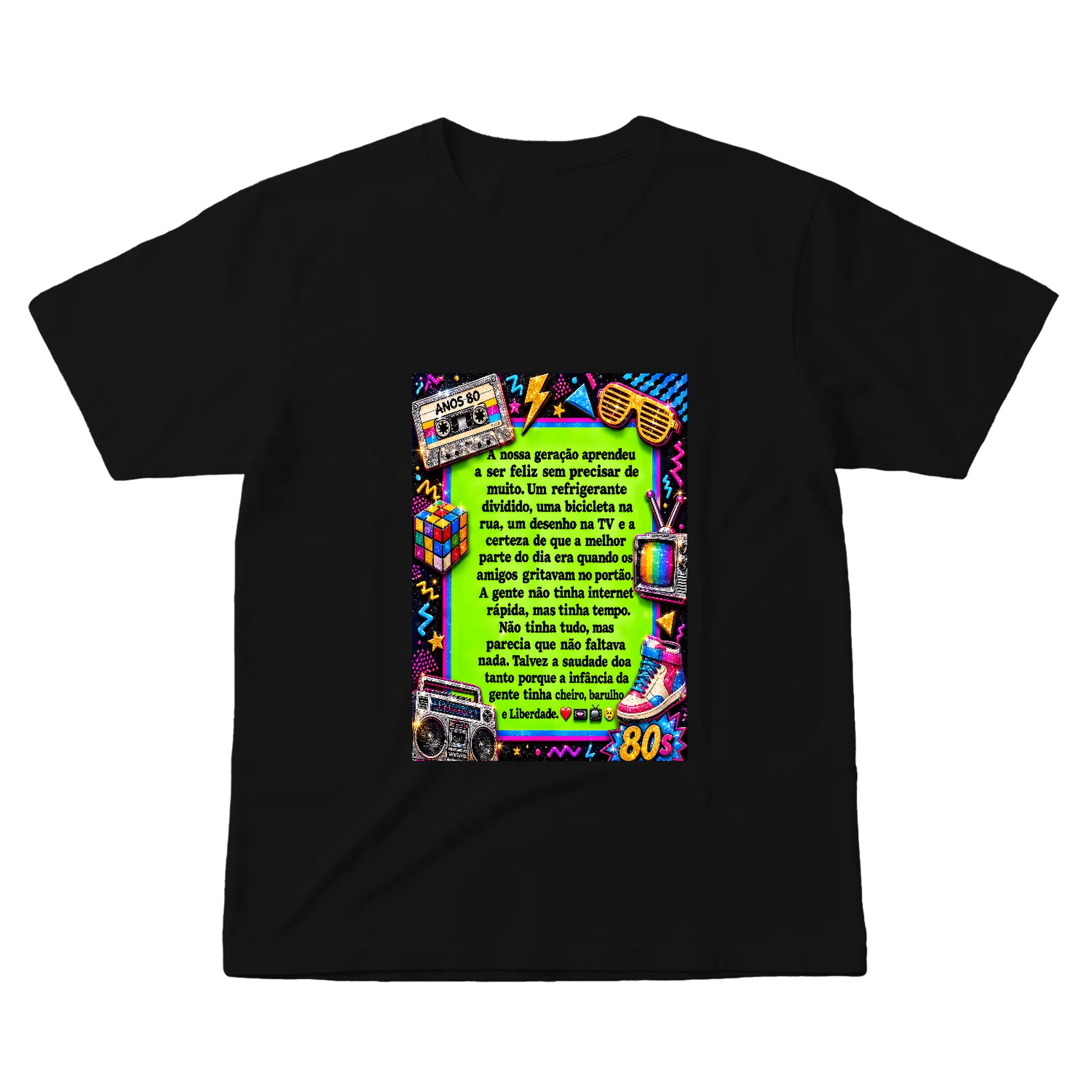 Camiseta Estampa Anos 80 Neon Colorido 100% Algodão - Imagem 1