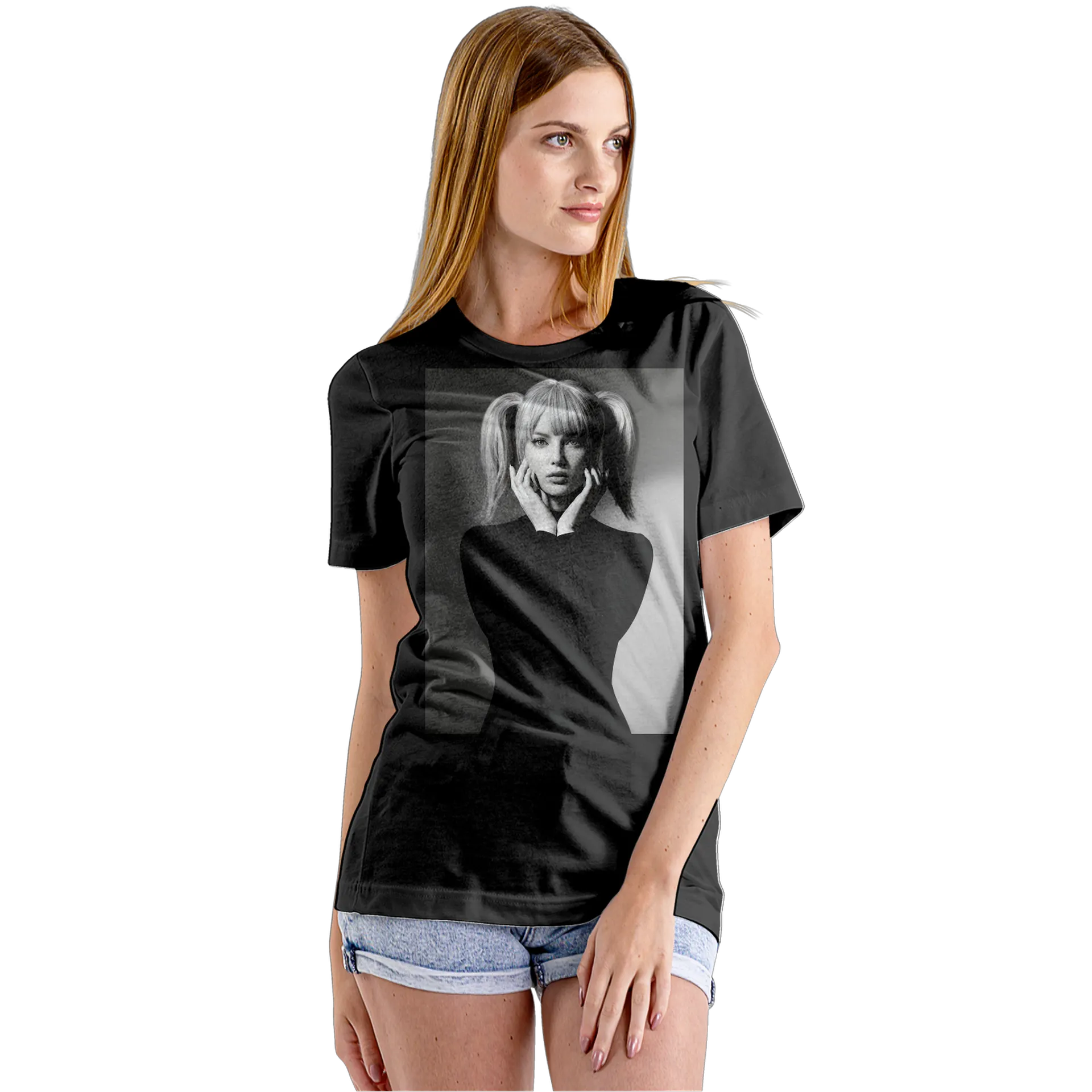 Camiseta Babylook Retrato Realista em Preto e Branco 100% - Imagem 5