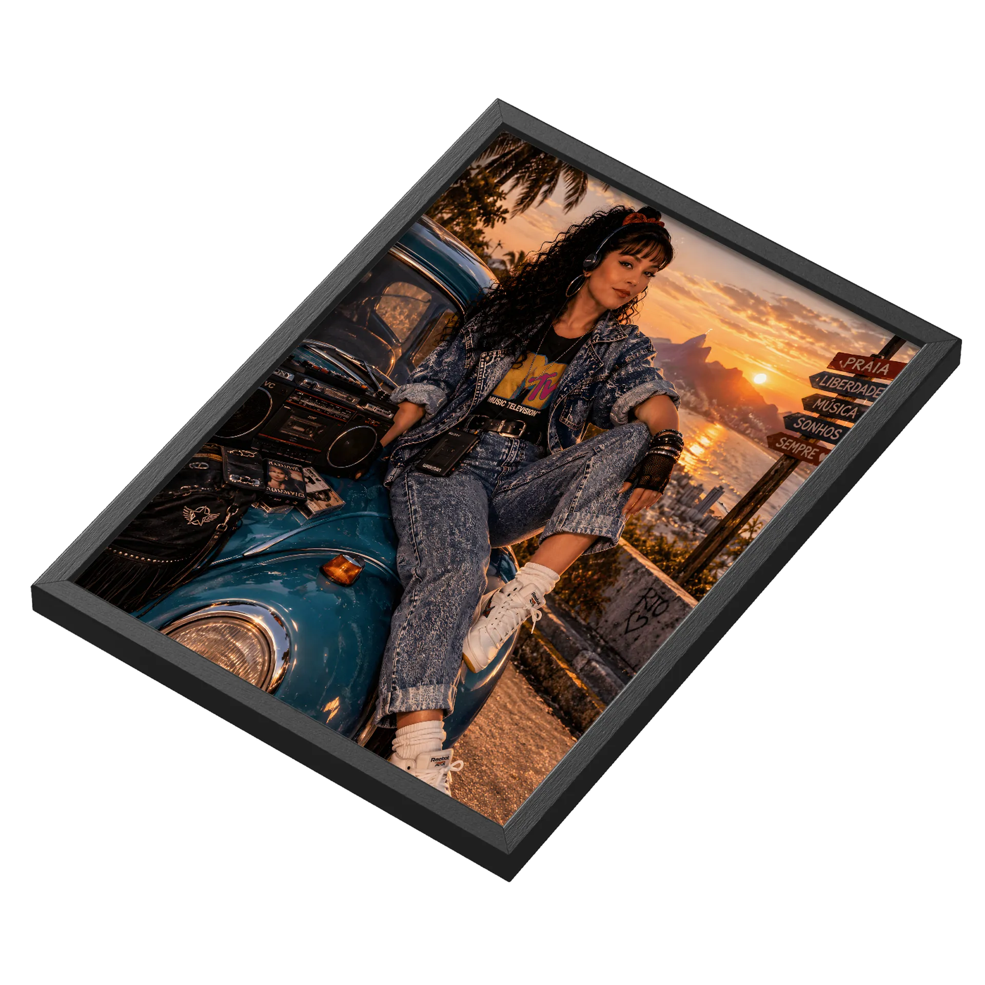 Quadro Retrô Mulher com Carregador de Câmera A3 com Vidro - Imagem 3