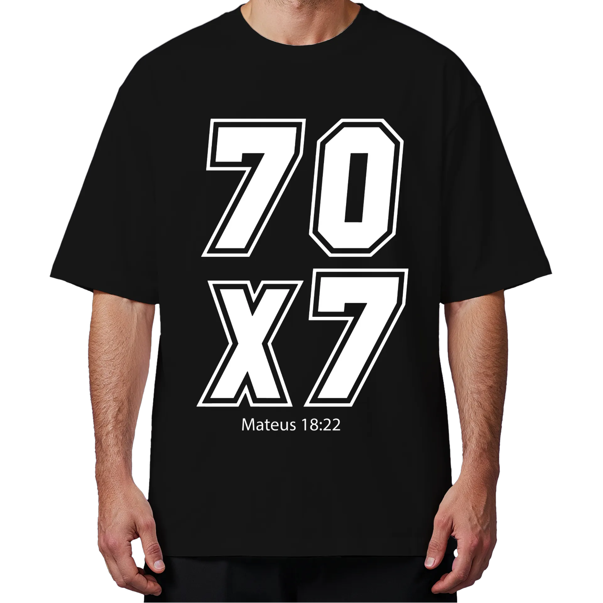 Camiseta Oversized Estampa 70x7 Mateus 18:22 Preto - Imagem 4