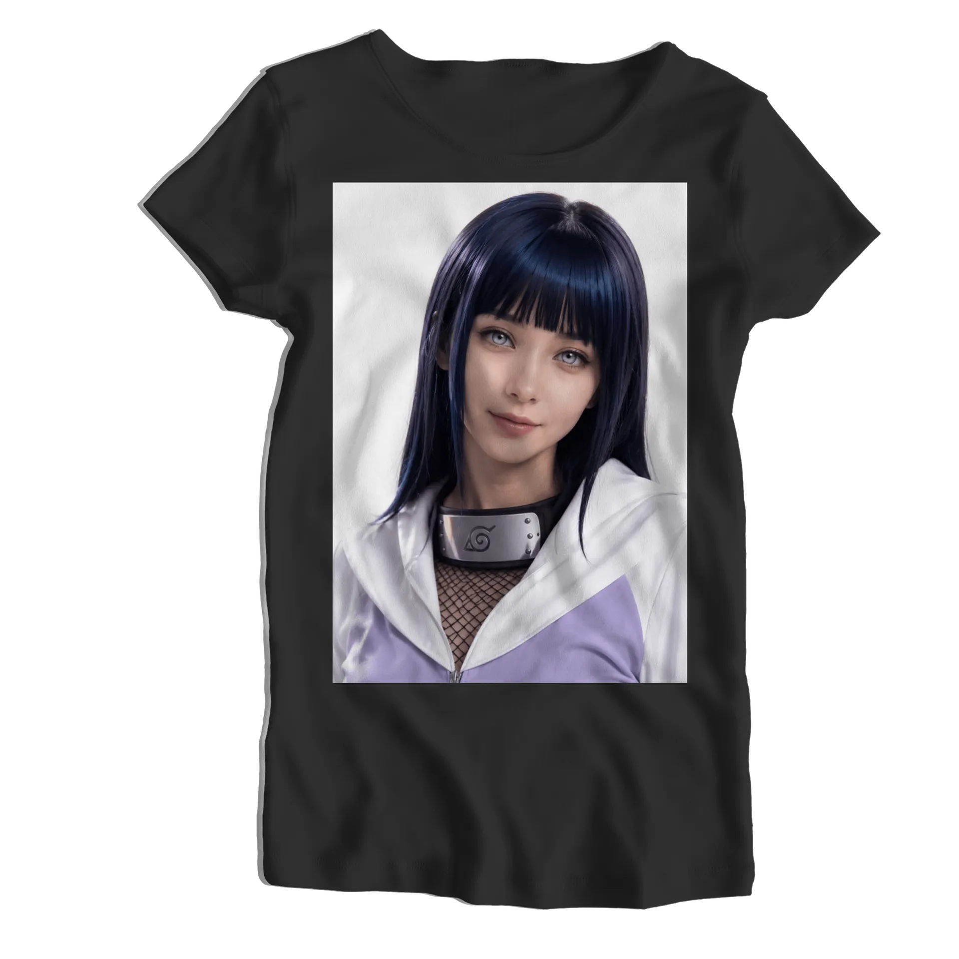 Camiseta Babylook Retrato Ninja Cabelo Azul 100% Algodão - Imagem 1