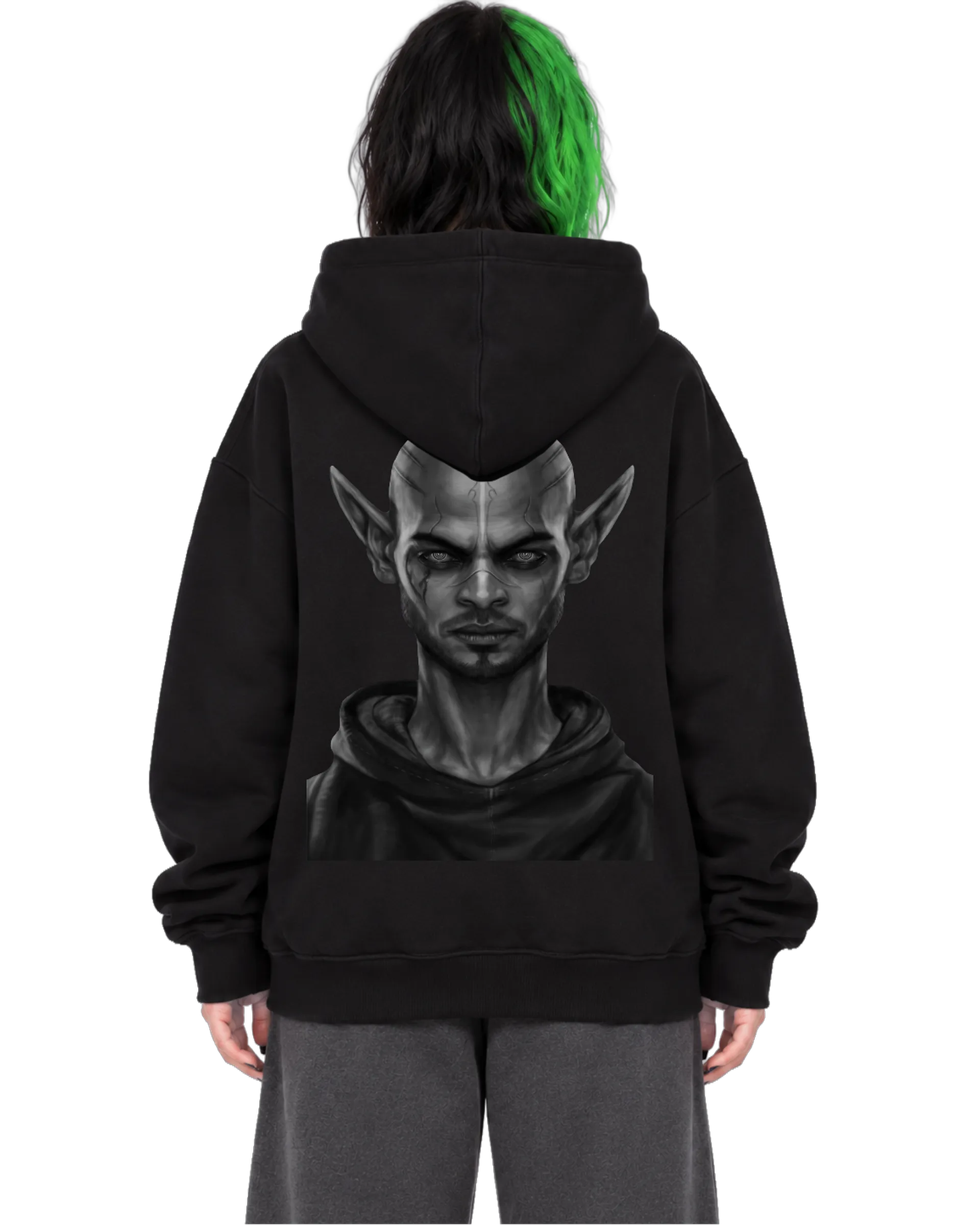Blusa Moletom Canguru Elfo Realista em Preto e Branco - Imagem 4