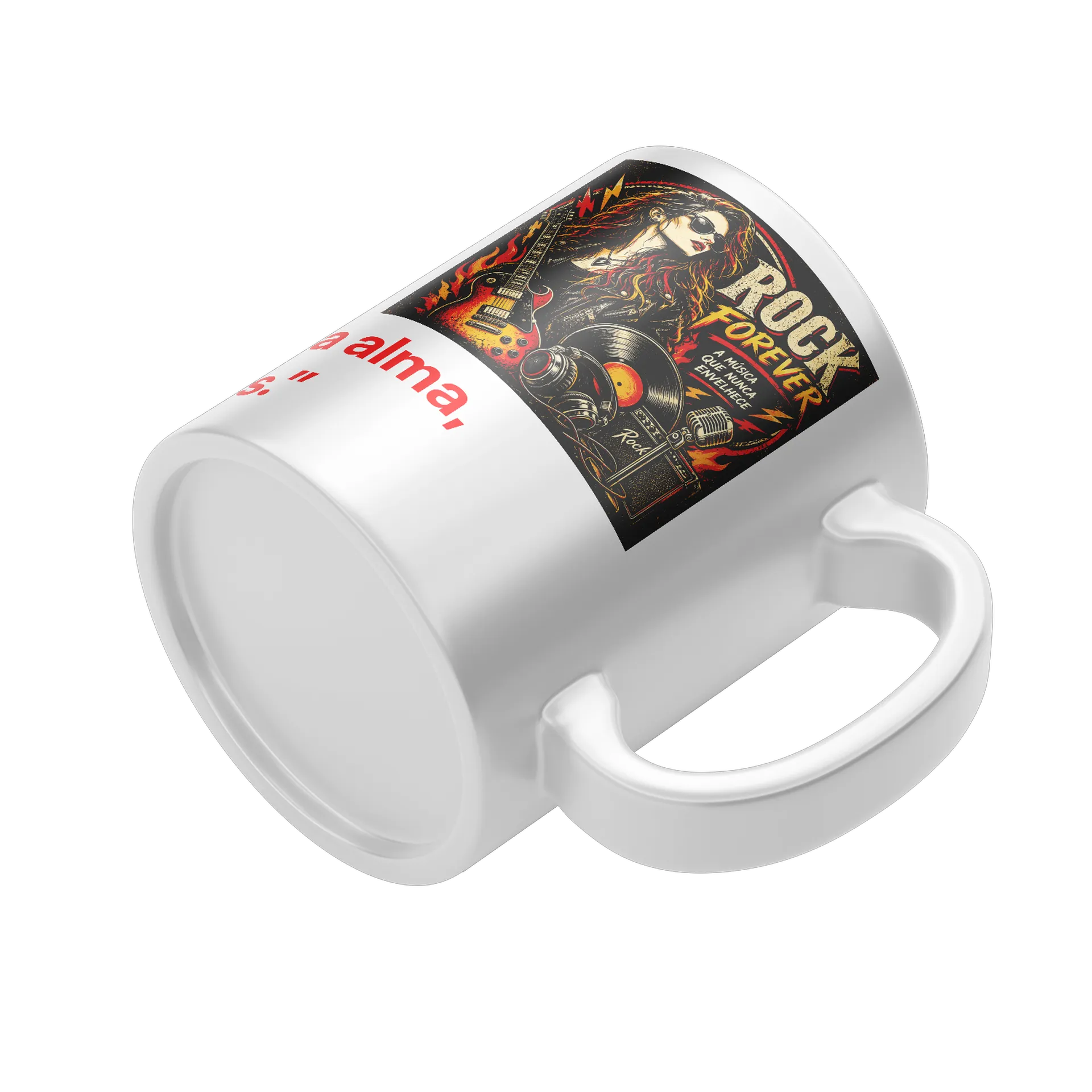 Caneca Rock Forever Estampa Vintage Vinil e Guitarra 325ml - Imagem 4