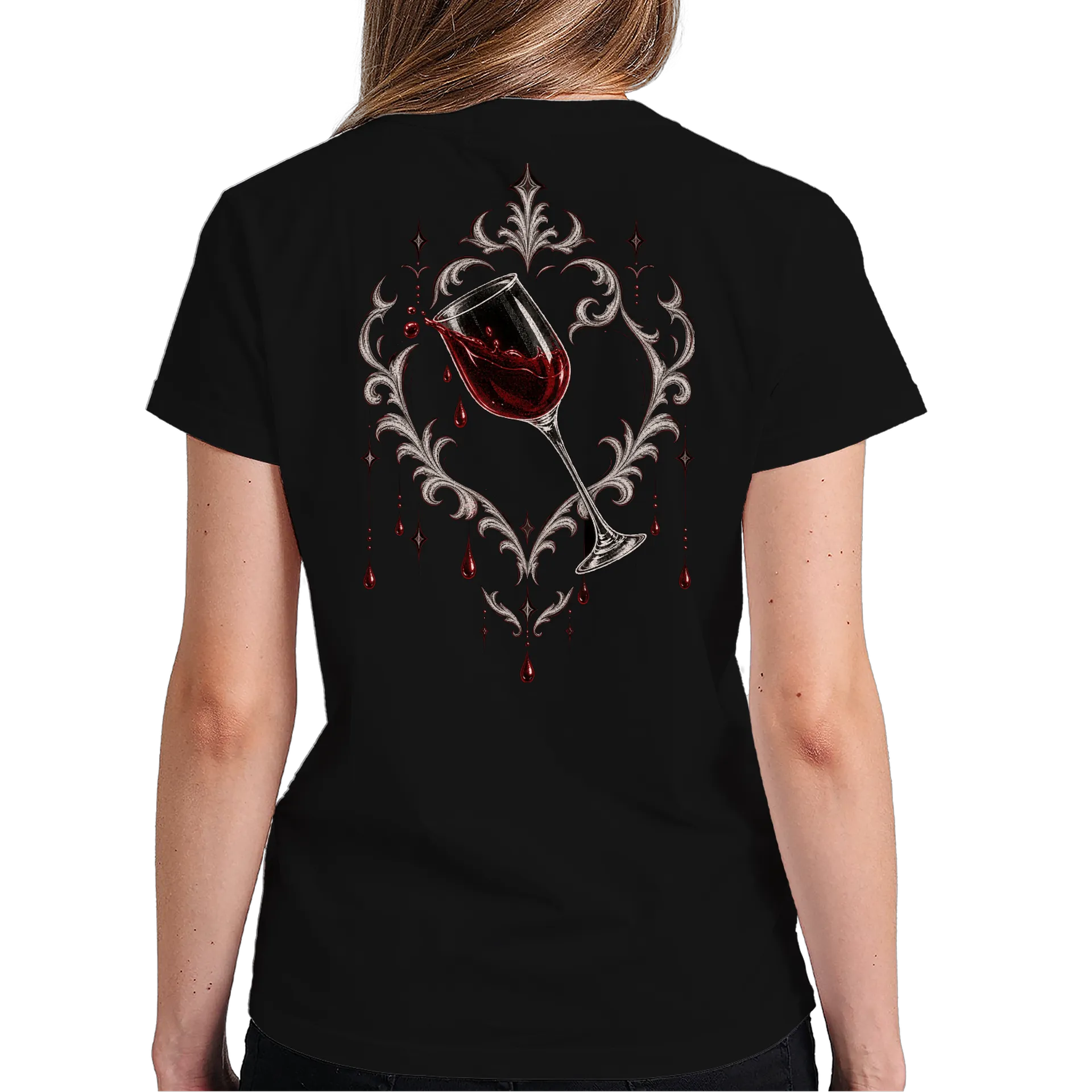 Camiseta Taça com Vinho Tinto Estilo Ornamental 100% Algodão - Imagem 2
