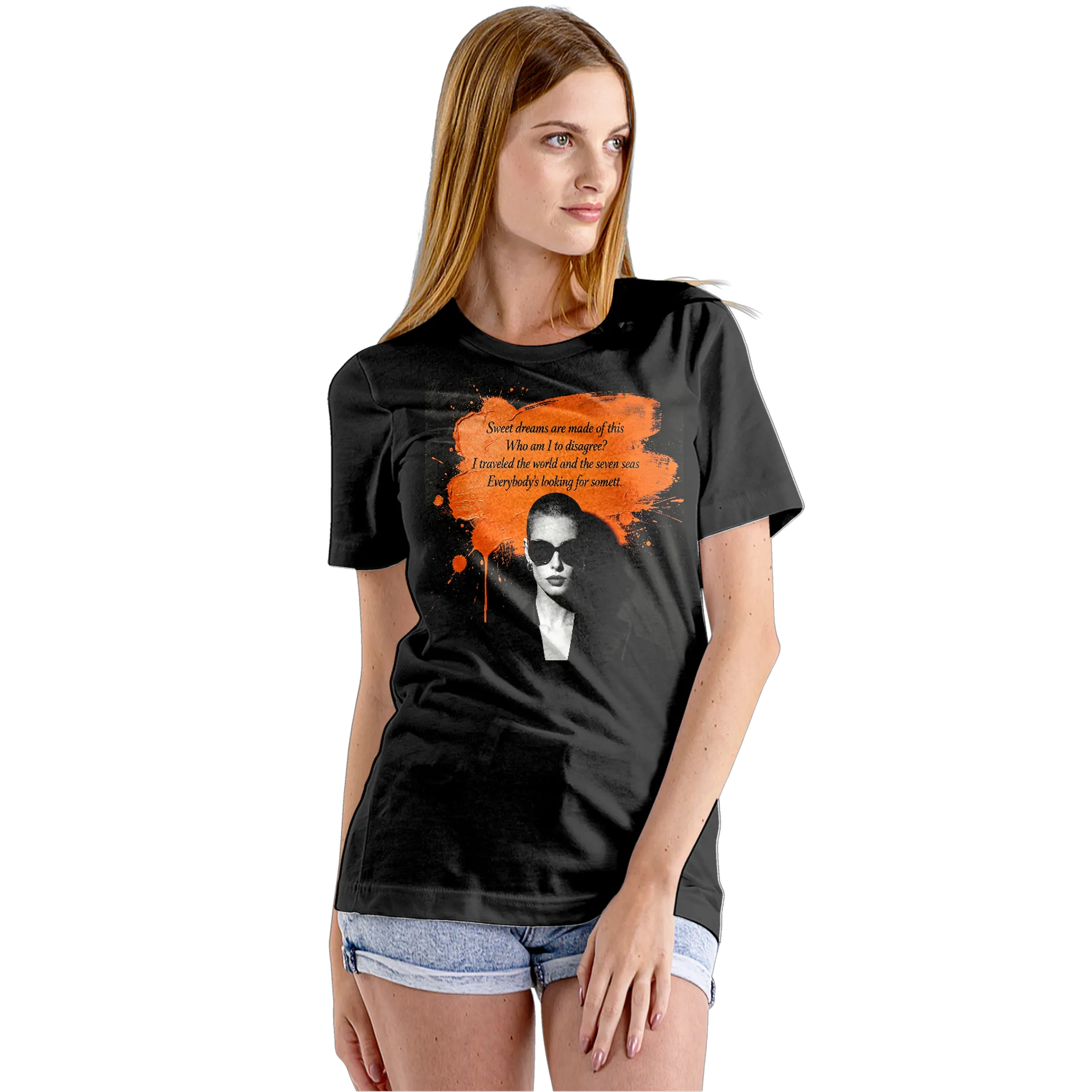 Camiseta Babylook Letra e Óculos Estampa Laranja Arte - Imagem 5