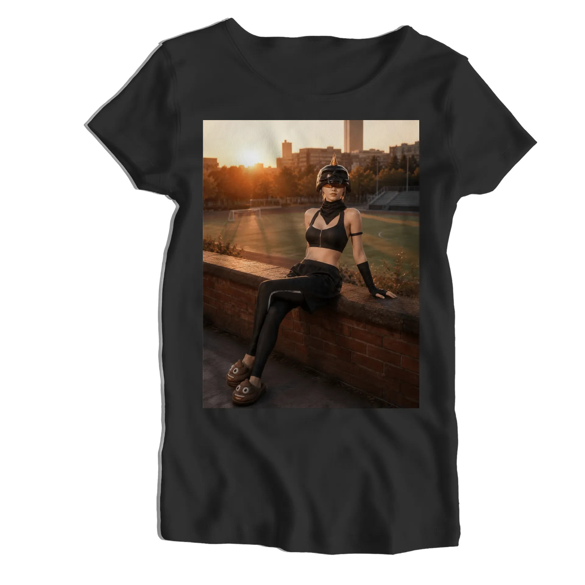 Camiseta Babylook Mulher com Capacete Preto 100% Algodão - Imagem 1